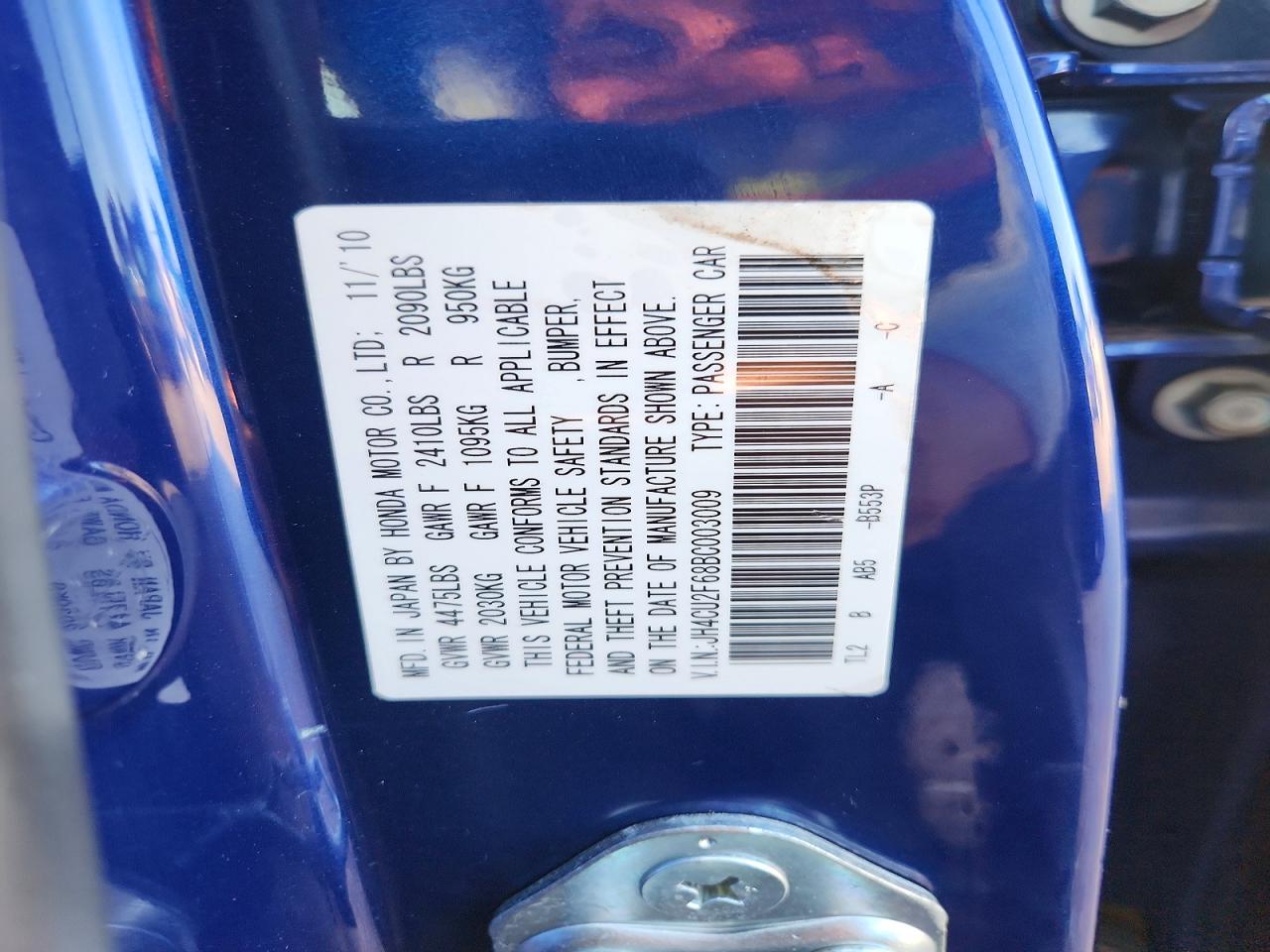 2011 Acura Tsx Blue vin: JH4CU2F68BC003009