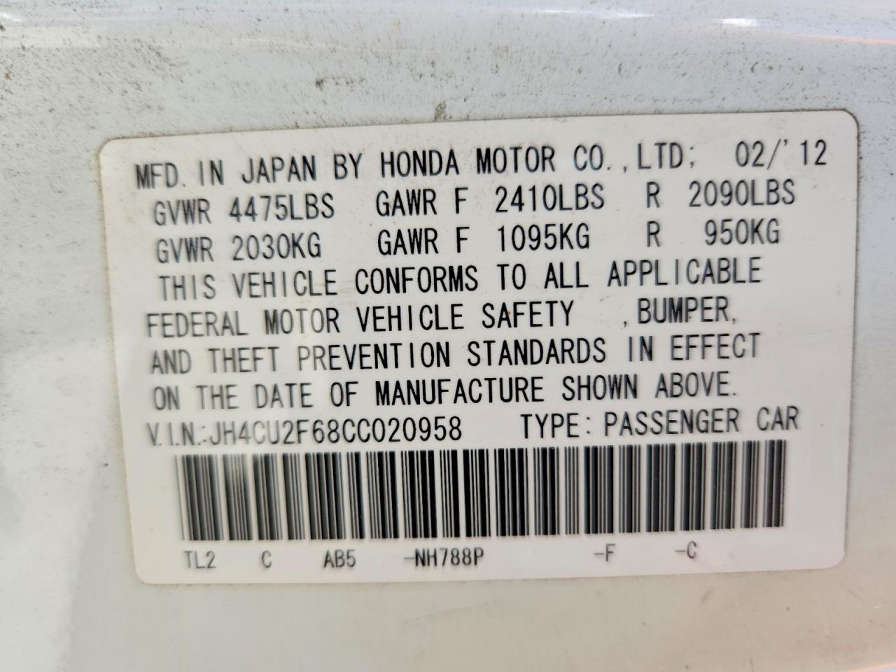2012 Acura Tsx Tech White vin: JH4CU2F68CC020958