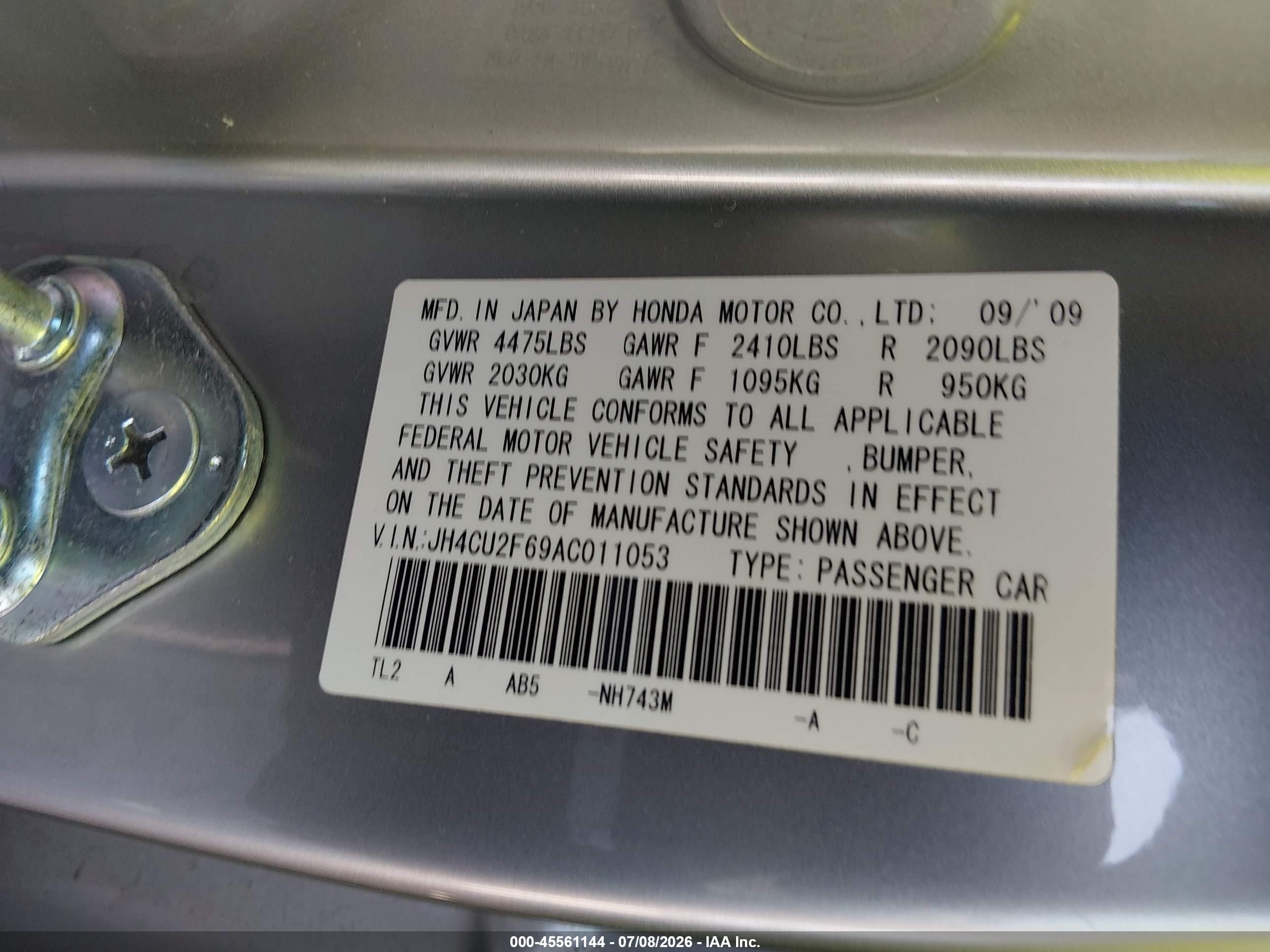 2010 Acura Tsx 2.4 Silver vin: JH4CU2F69AC011053