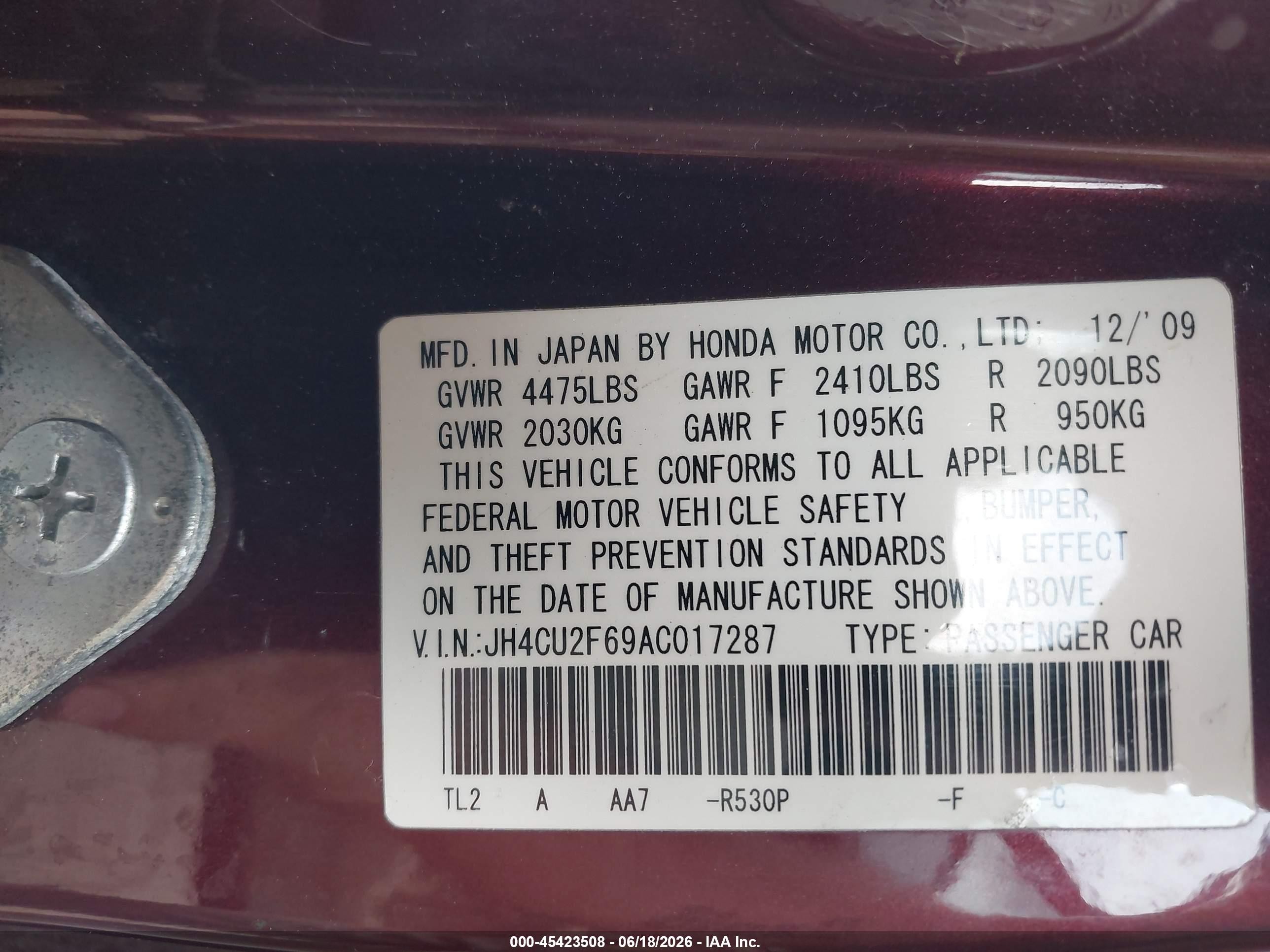 2010 Acura Tsx 2.4 Maroon vin: JH4CU2F69AC017287