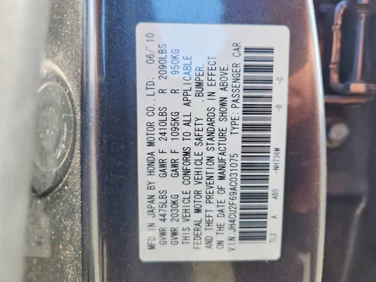 2010 Acura Tsx Gray vin: JH4CU2F69AC031075
