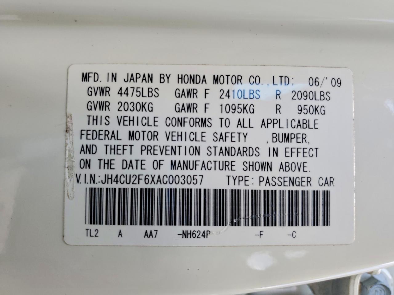 2010 Acura Tsx White vin: JH4CU2F6XAC003057