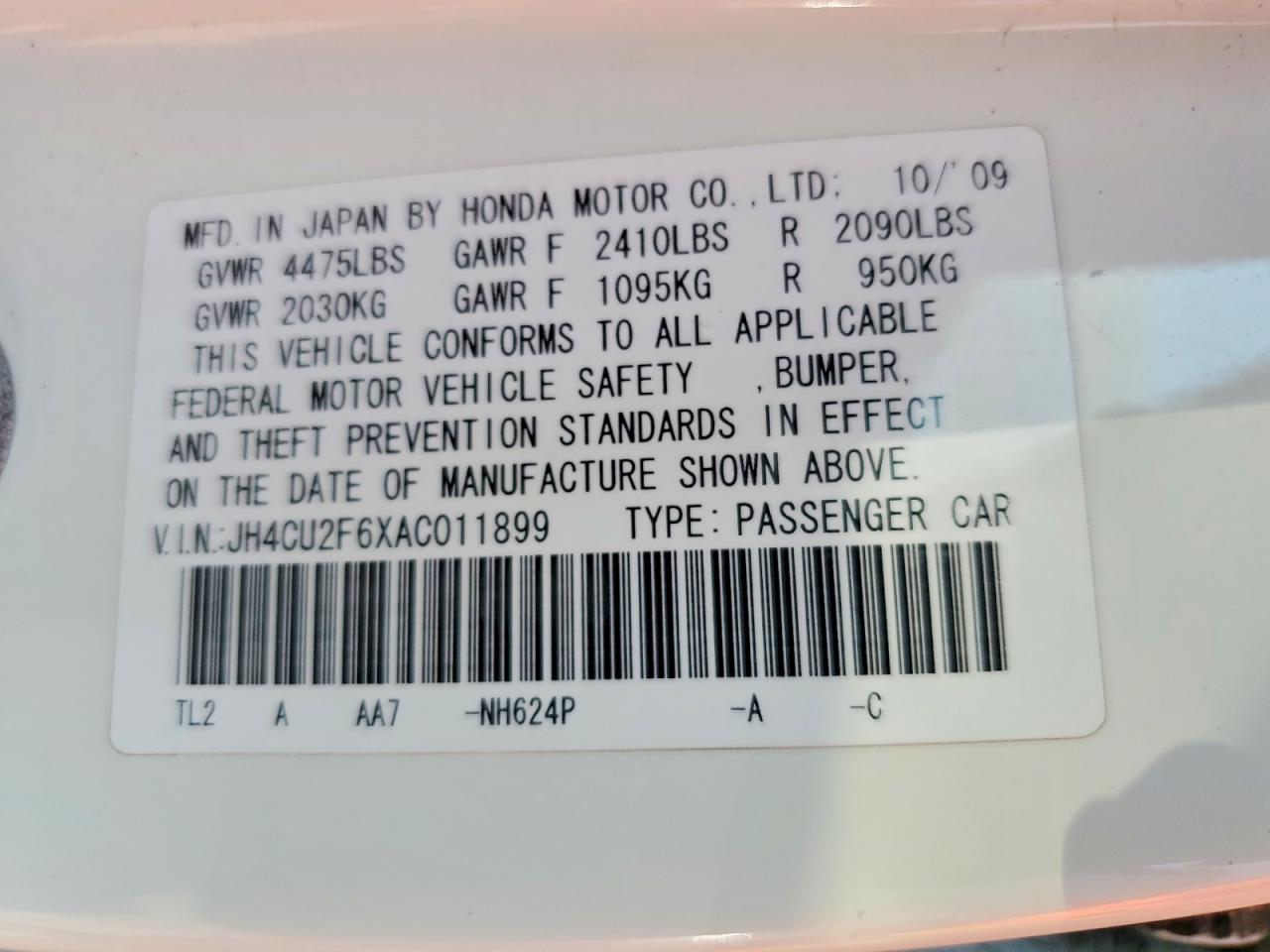 2010 Acura Tsx White vin: JH4CU2F6XAC011899