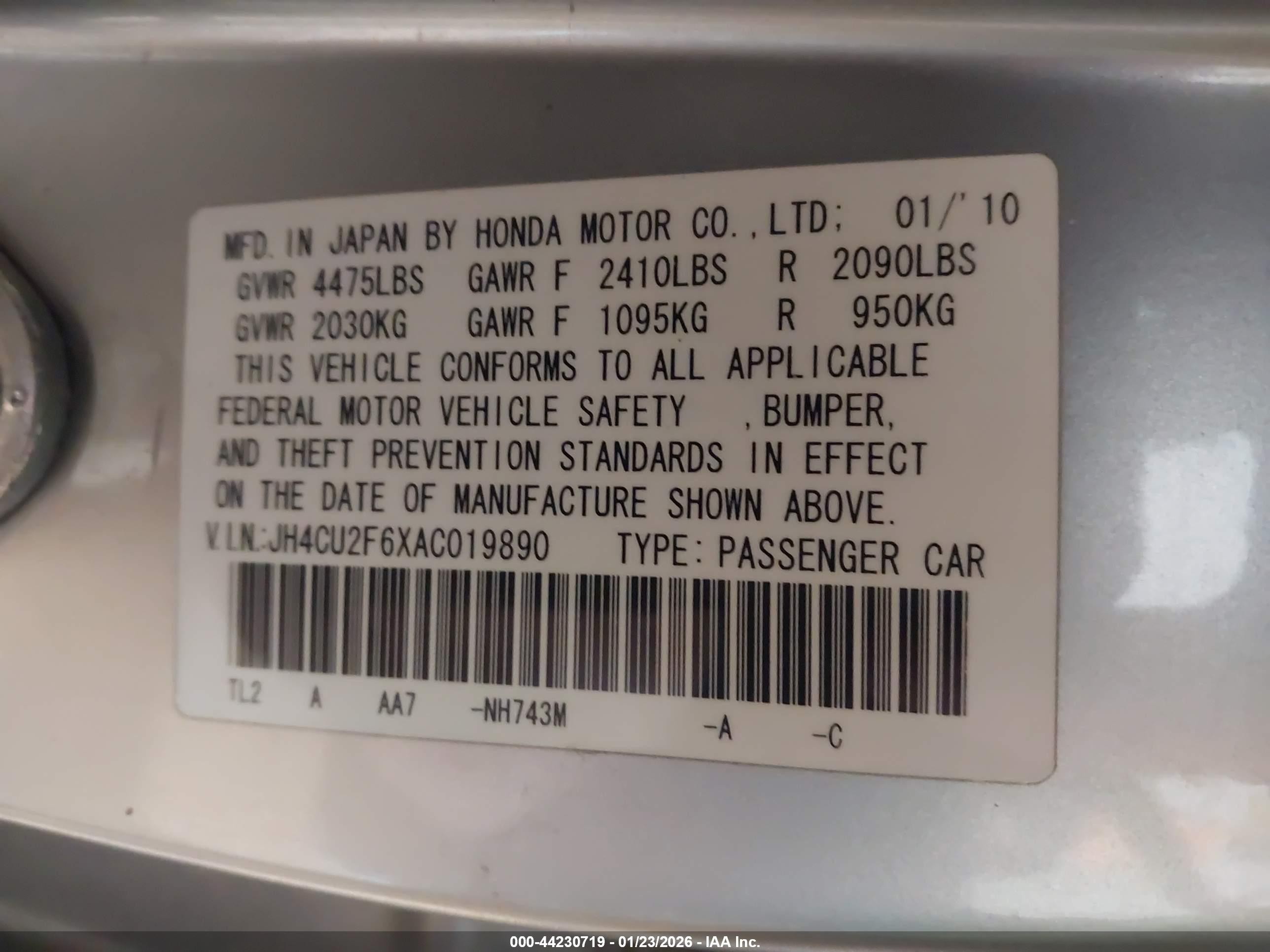 2010 Acura Tsx 2.4 Silver vin: JH4CU2F6XAC019890