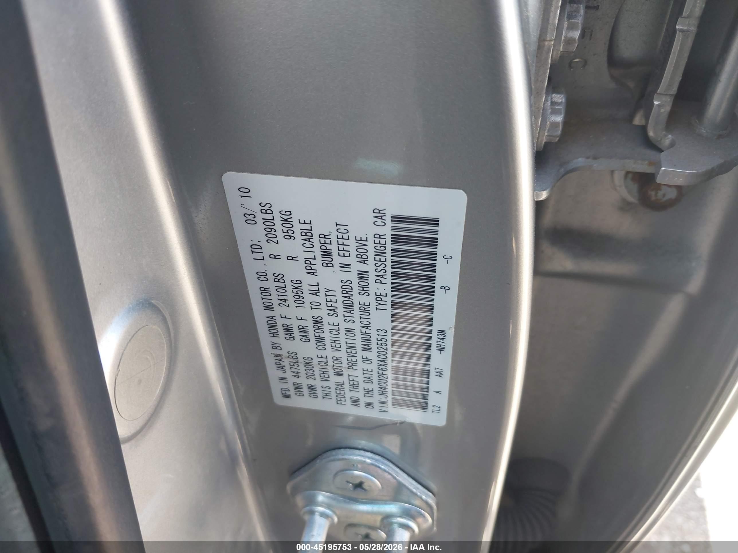 2010 Acura Tsx 2.4 Silver vin: JH4CU2F6XAC025513