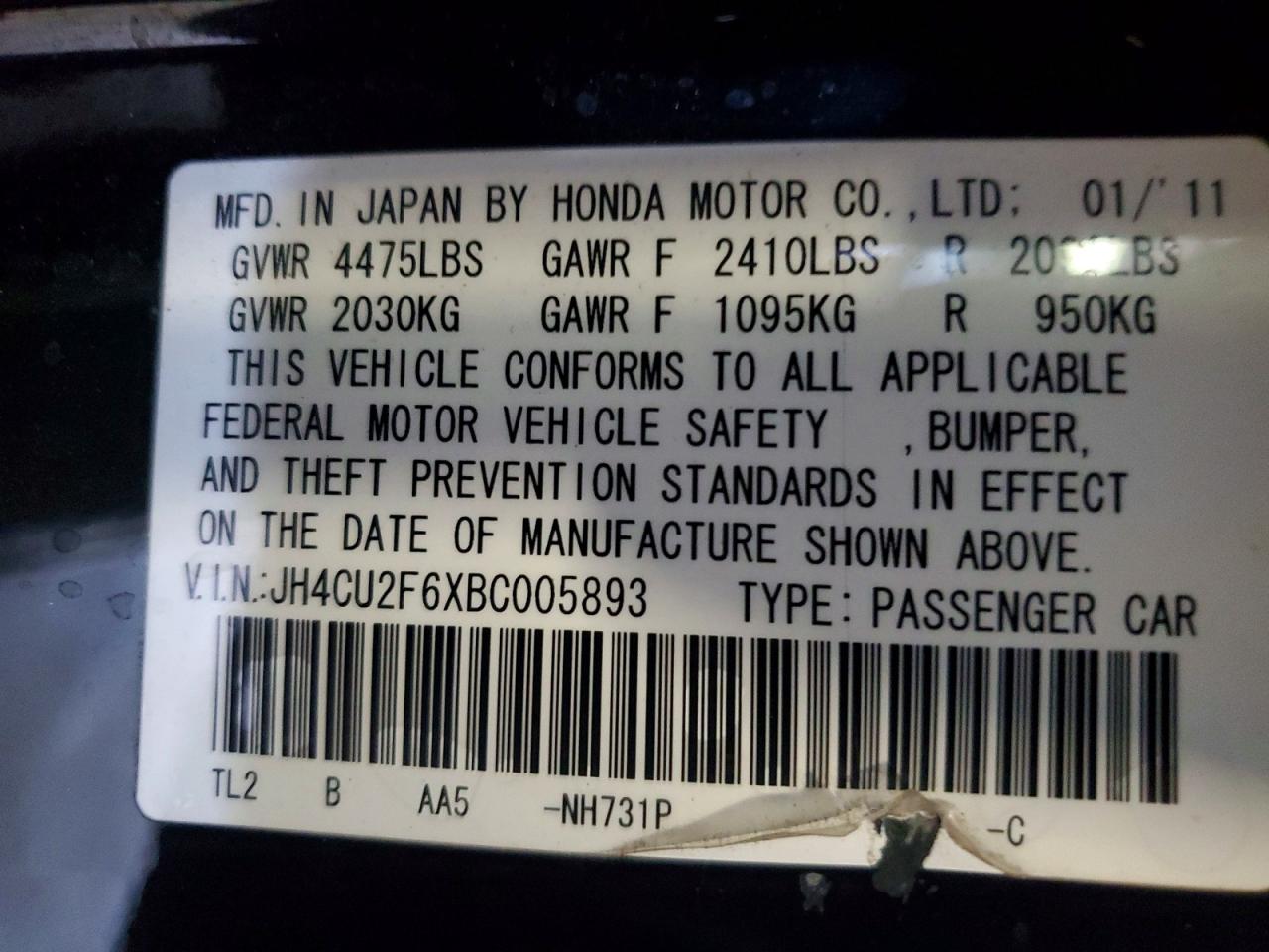 2011 Acura Tsx Black vin: JH4CU2F6XBC005893