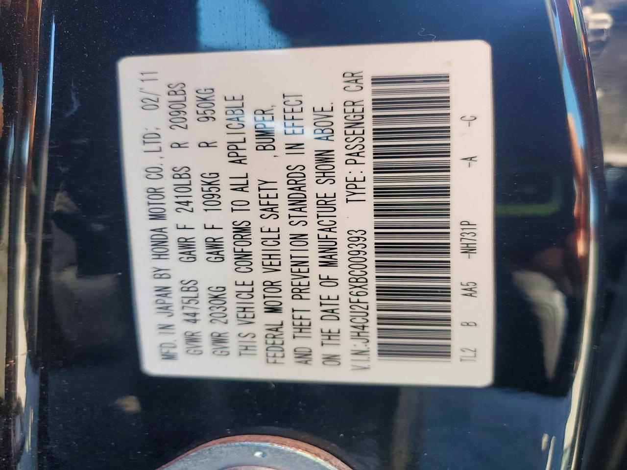 2011 Acura Tsx Black vin: JH4CU2F6XBC009393
