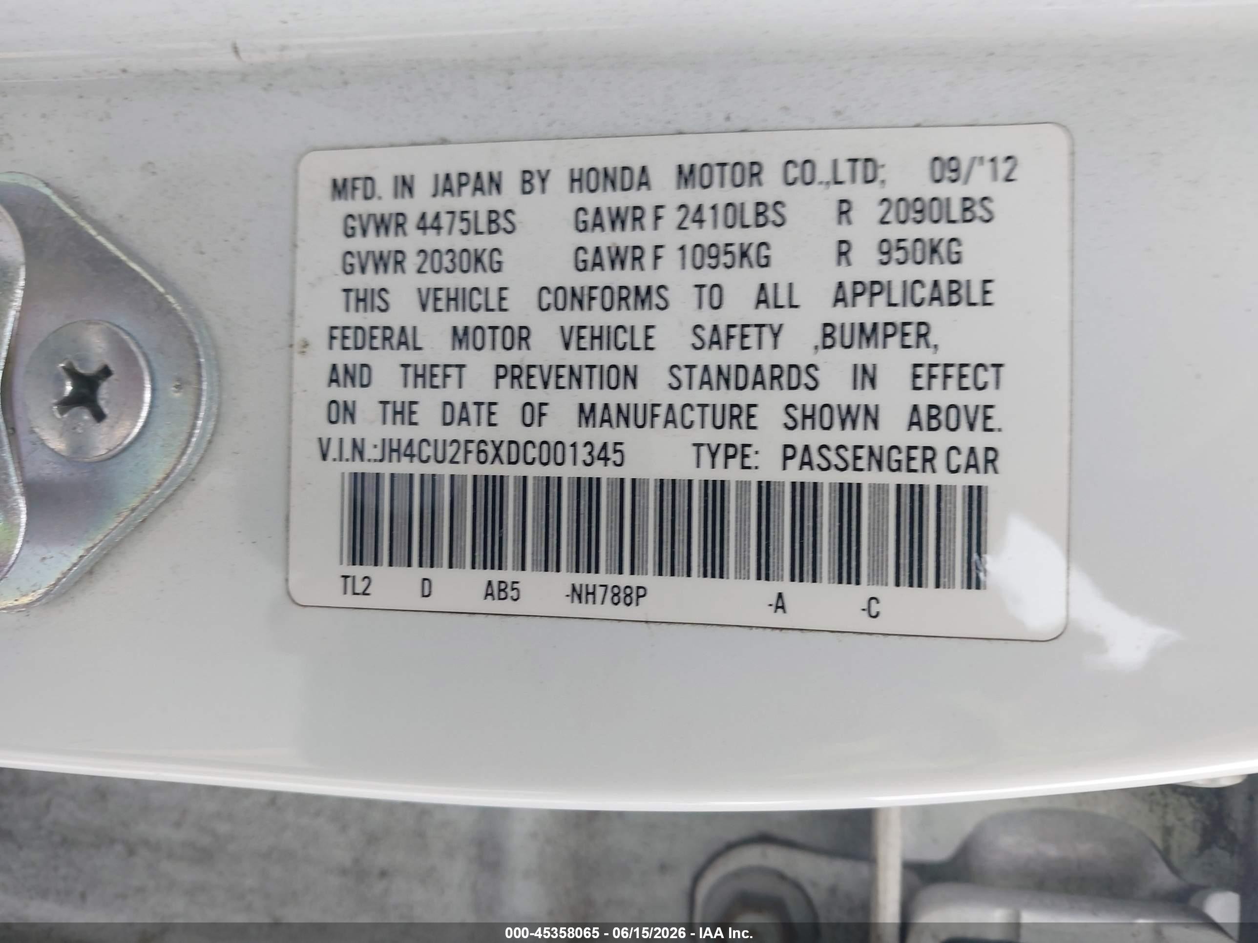 2013 Acura Tsx 2.4 Белый vin: JH4CU2F6XDC001345