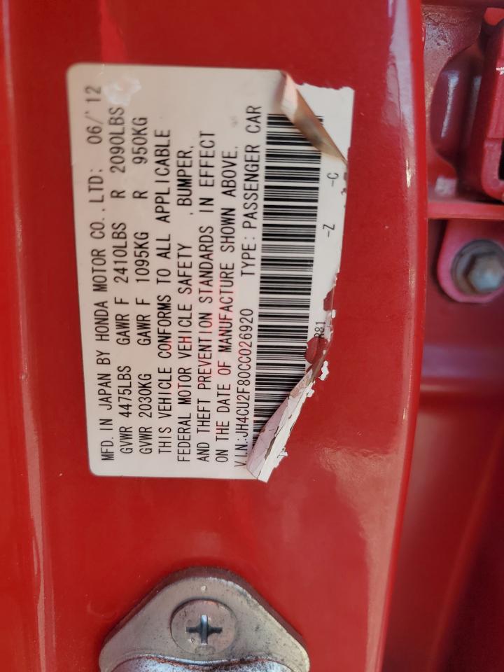 2012 Acura Tsx Se Red vin: JH4CU2F80CC026920