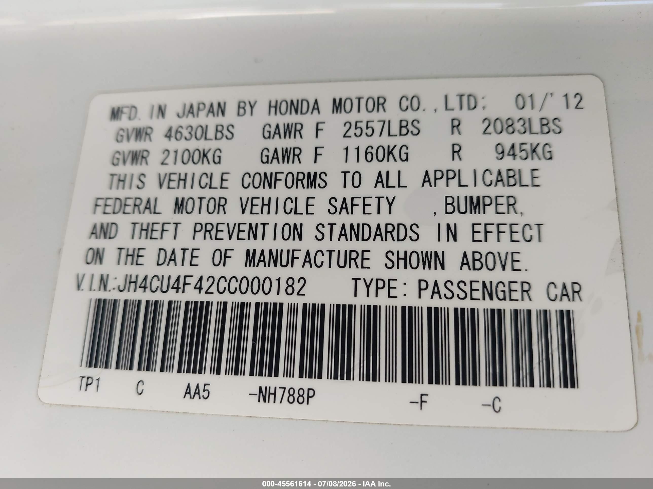 2012 Acura Tsx 3.5 White vin: JH4CU4F42CC000182