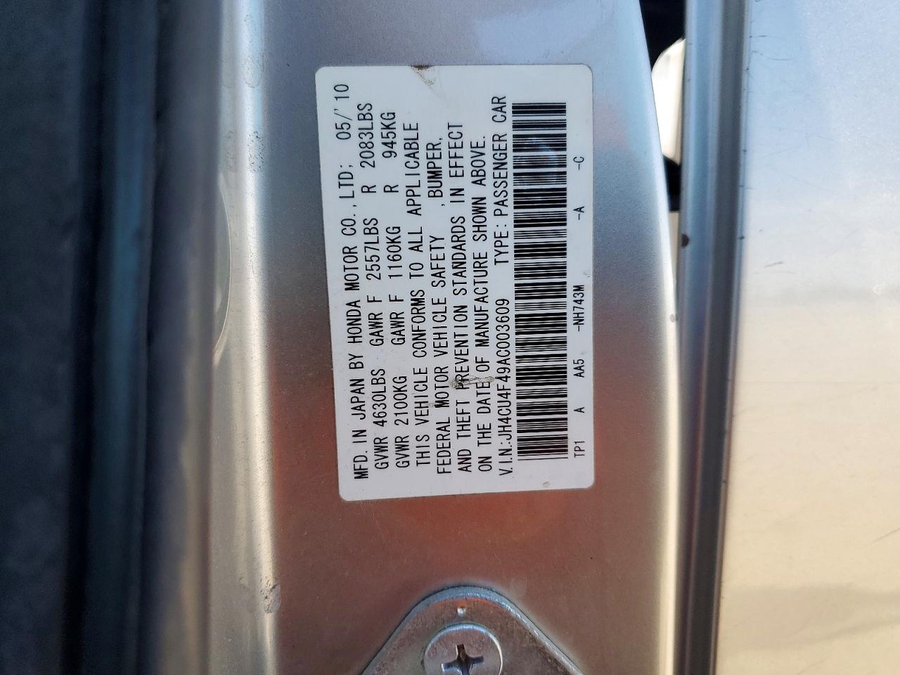 2010 Acura Tsx Silver vin: JH4CU4F49AC003609