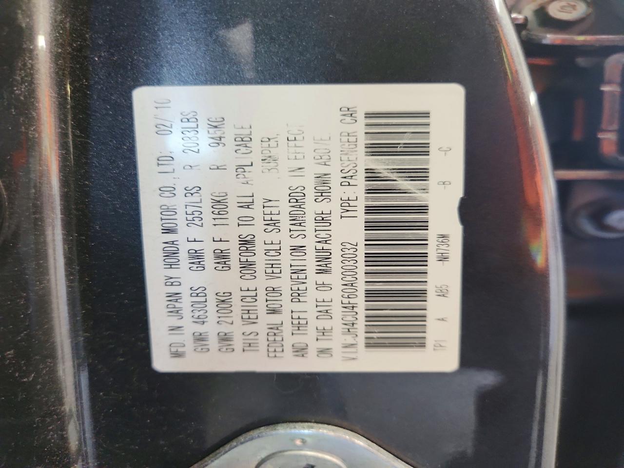 2010 Acura Tsx Charcoal vin: JH4CU4F60AC003032