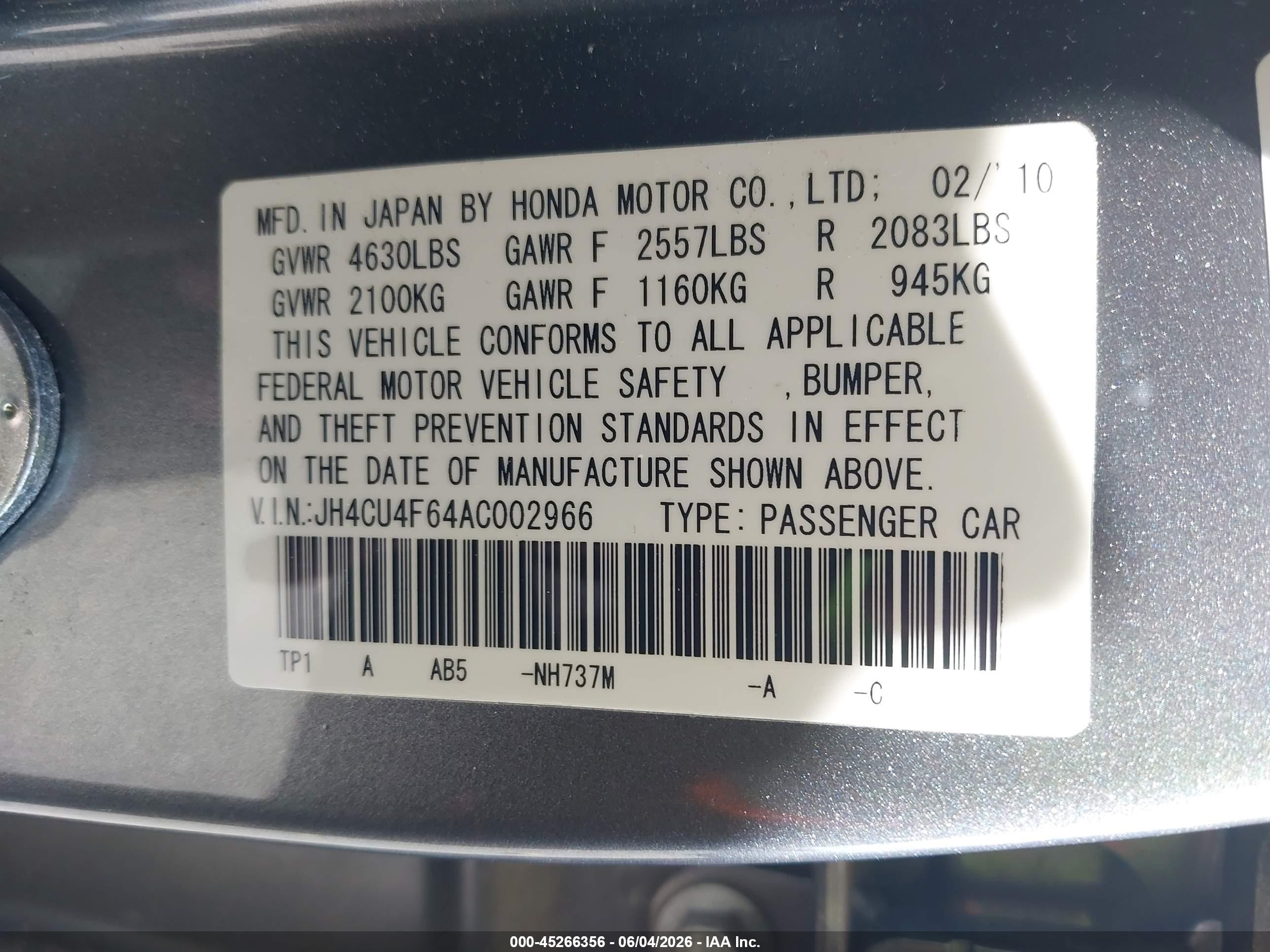 2010 Acura Tsx 3.5 Gray vin: JH4CU4F64AC002966