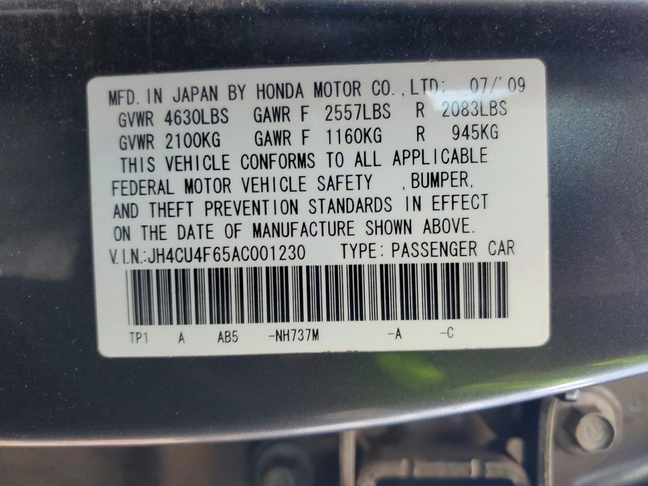 2010 Acura Tsx Gray vin: JH4CU4F65AC001230