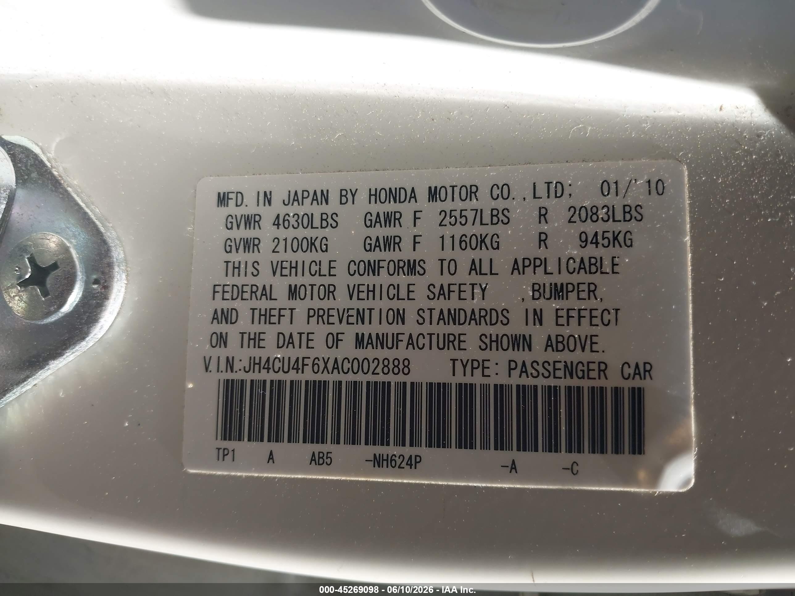 2010 Acura Tsx 3.5 White vin: JH4CU4F6XAC002888