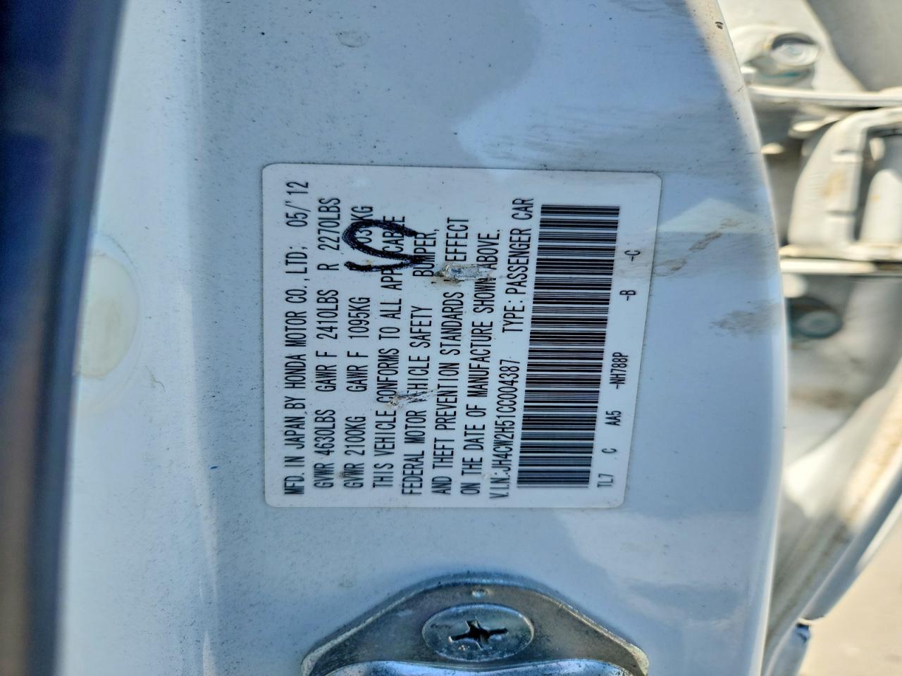 2012 Acura Tsx White vin: JH4CW2H51CC004387