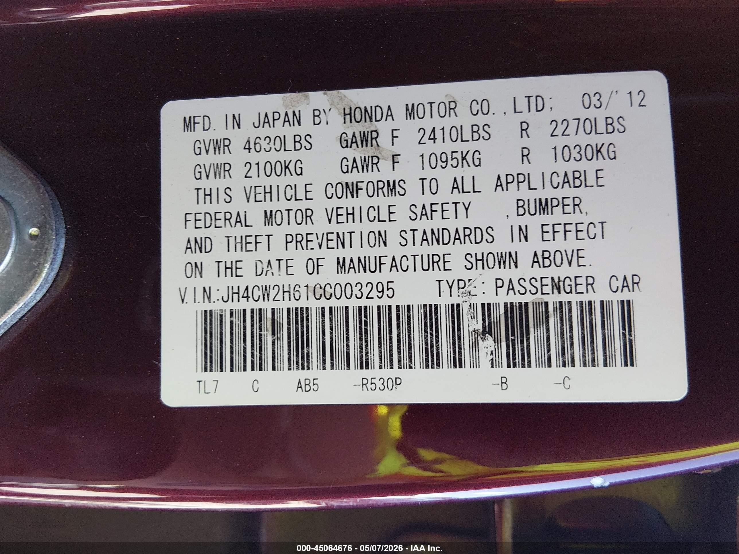 2012 Acura Tsx 2.4 Maroon vin: JH4CW2H61CC003295