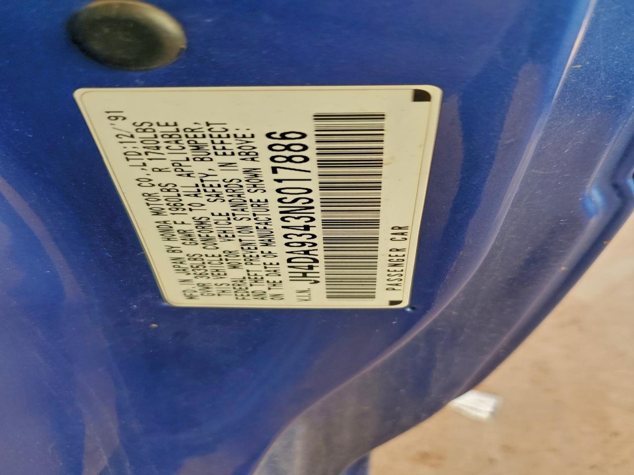 1992 Acura Integra Rs Blue vin: JH4DA9343NS017886