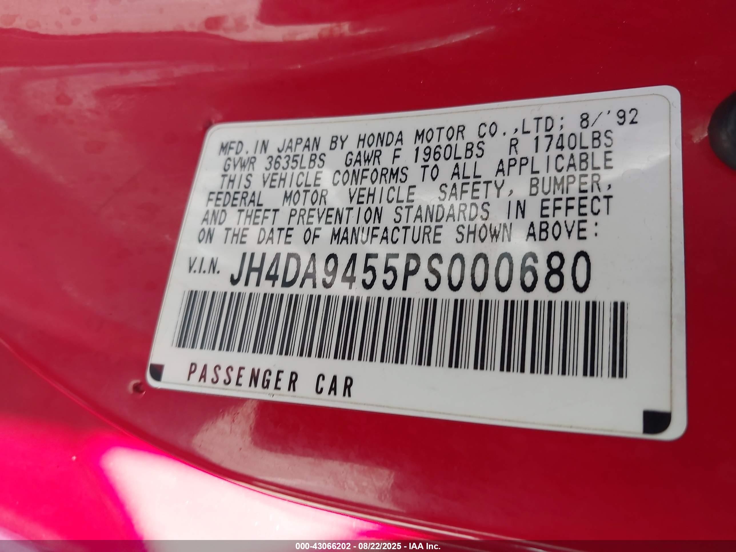 1993 Acura Integra Ls Red vin: JH4DA9455PS000680