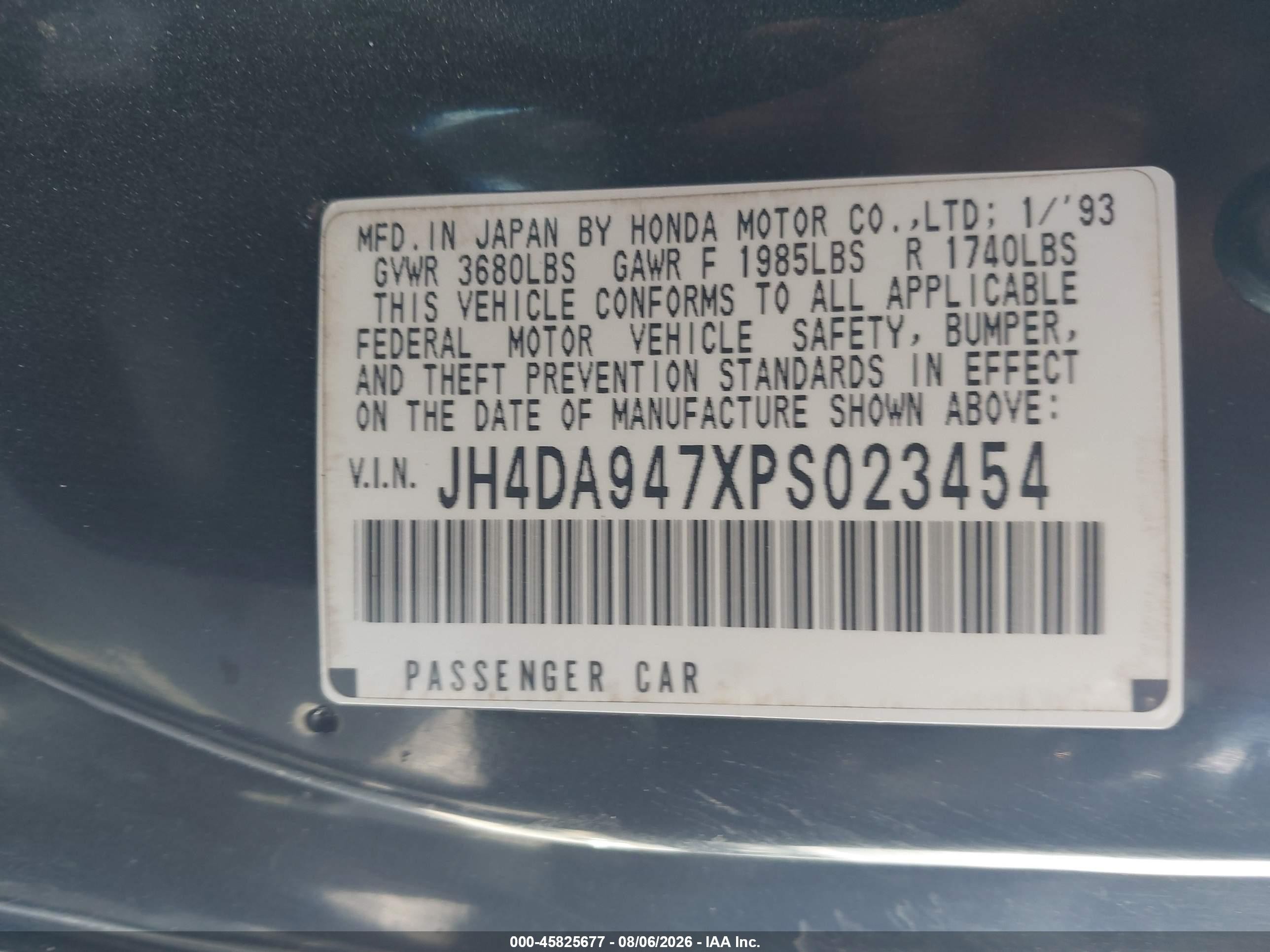 1993 Acura Integra Gs Серый vin: JH4DA947XPS023454