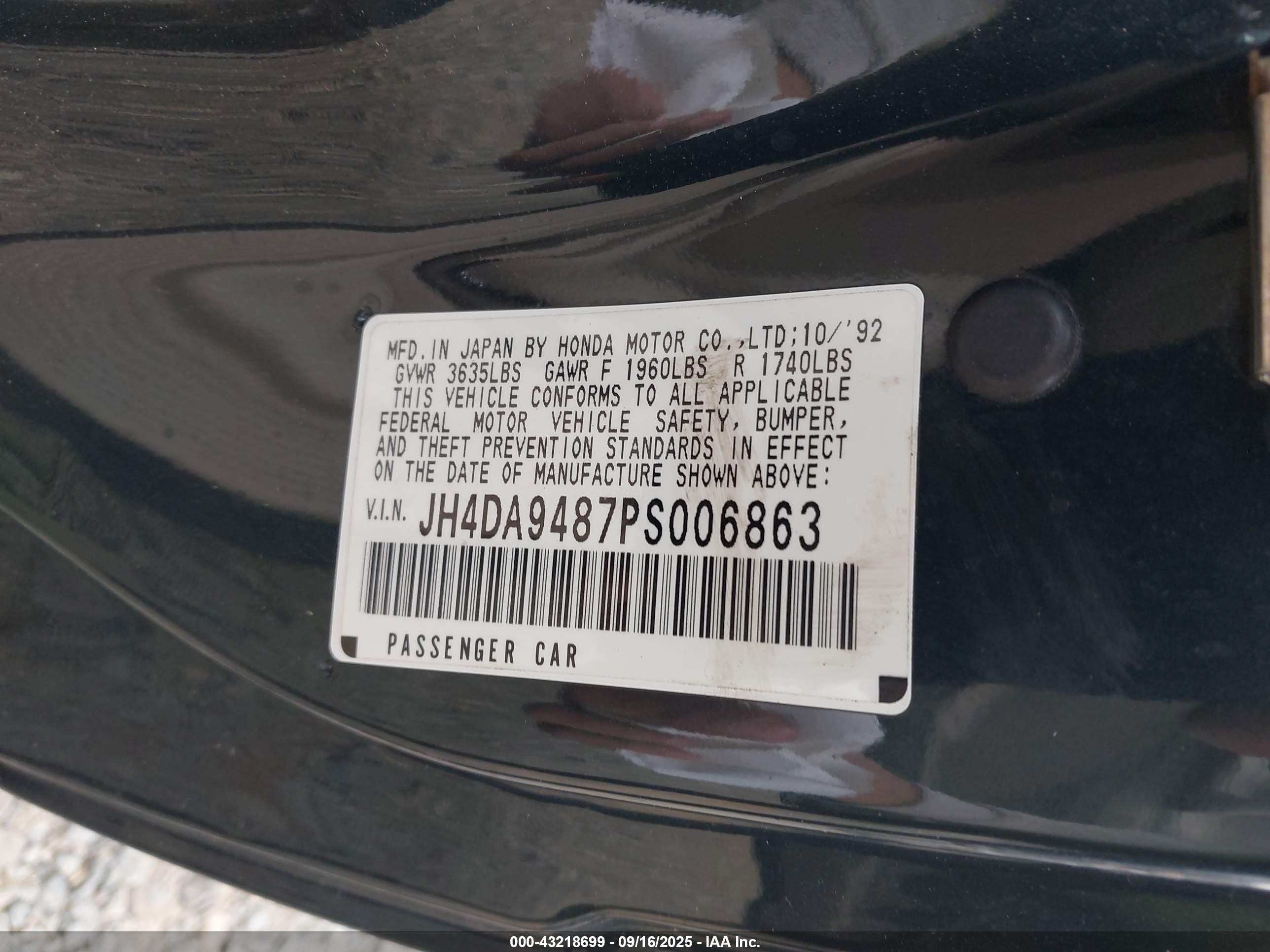 1993 Acura Integra Ls Special Black vin: JH4DA9487PS006863