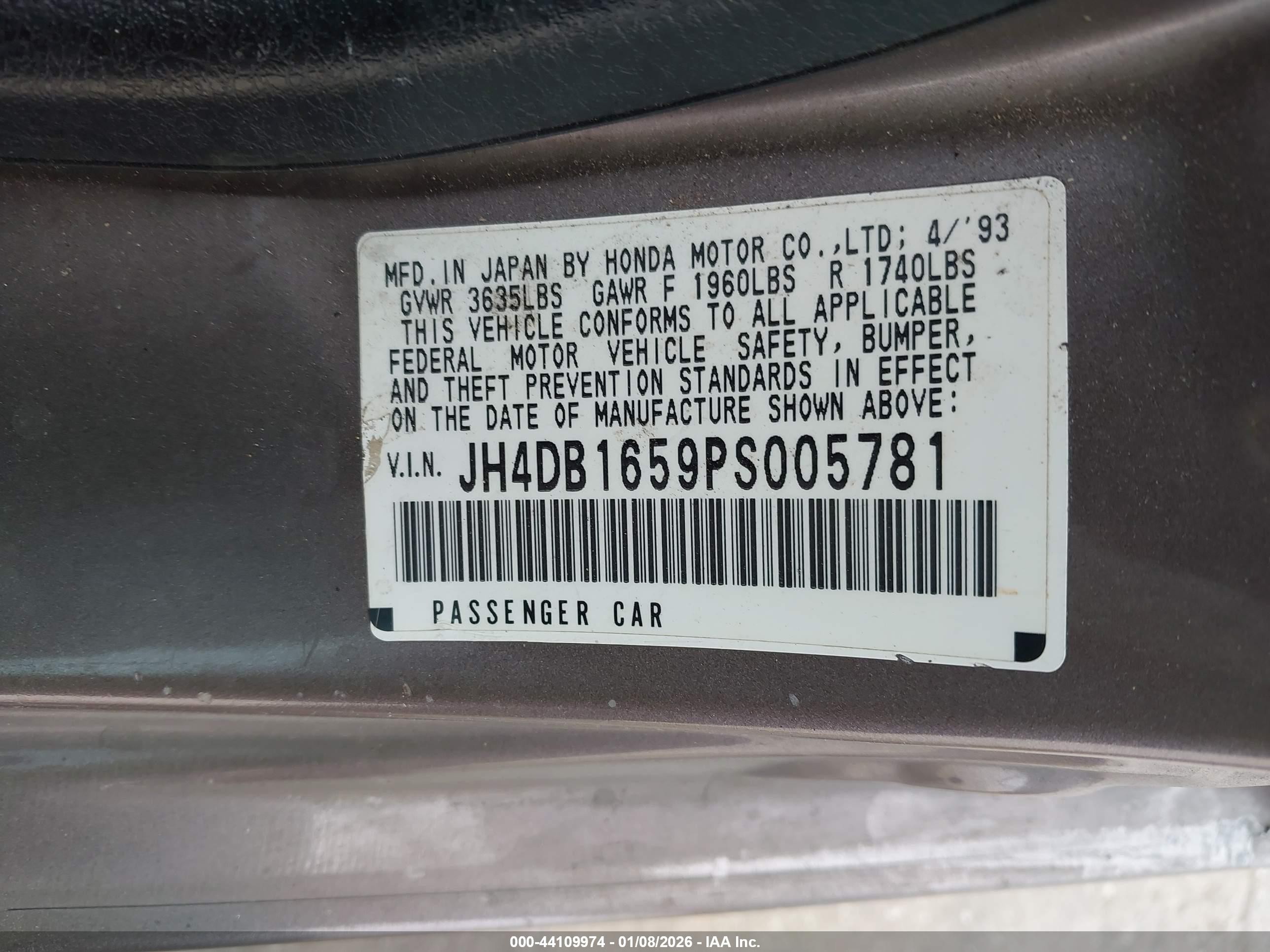 1993 Acura Integra Ls Dark Brown vin: JH4DB1659PS005781