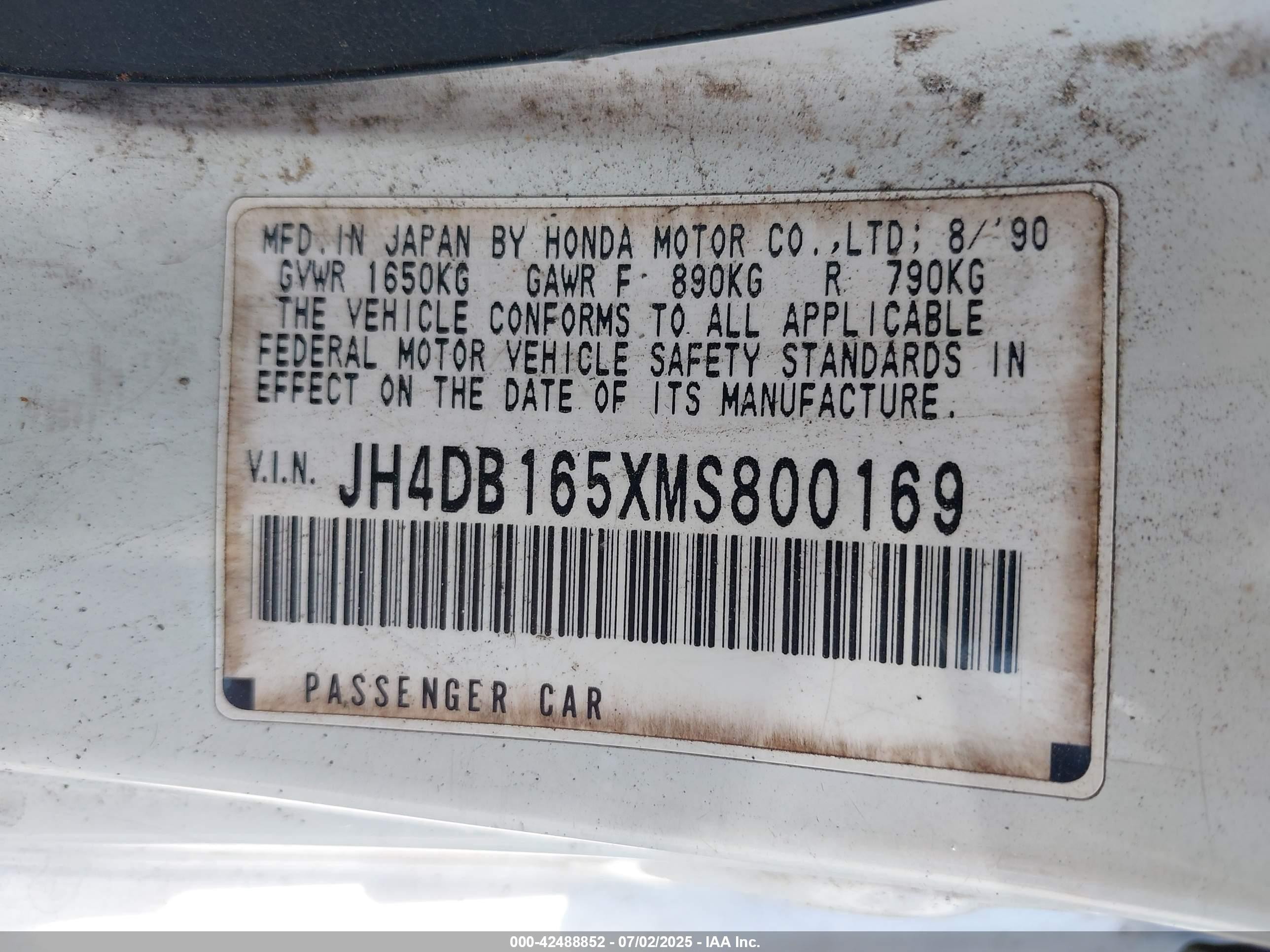 1991 Acura Integra Ls White vin: JH4DB165XMS800169