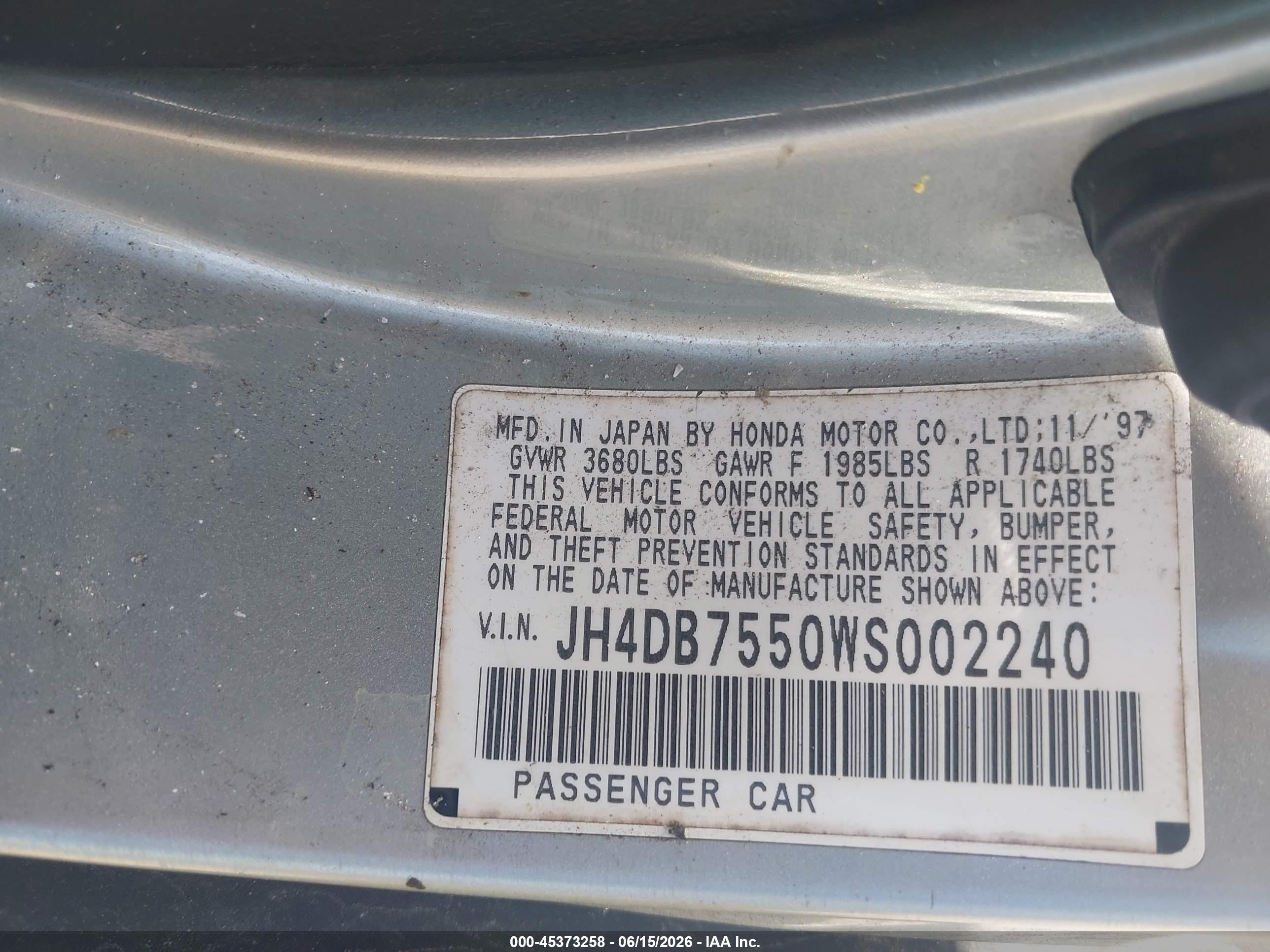 1998 Acura Integra Ls Silver vin: JH4DB7550WS002240