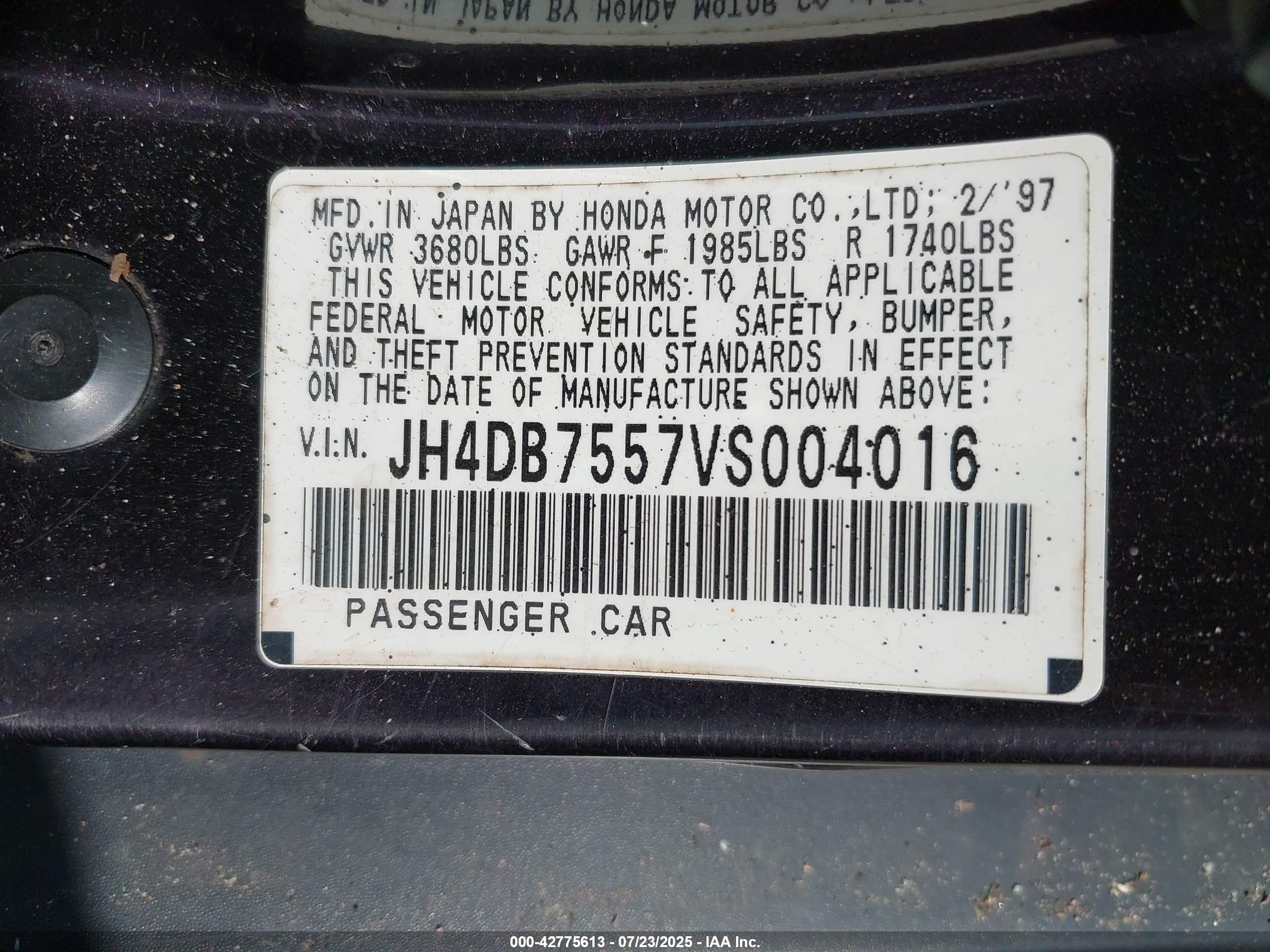 1997 Acura Integra Ls Purple vin: JH4DB7557VS004016
