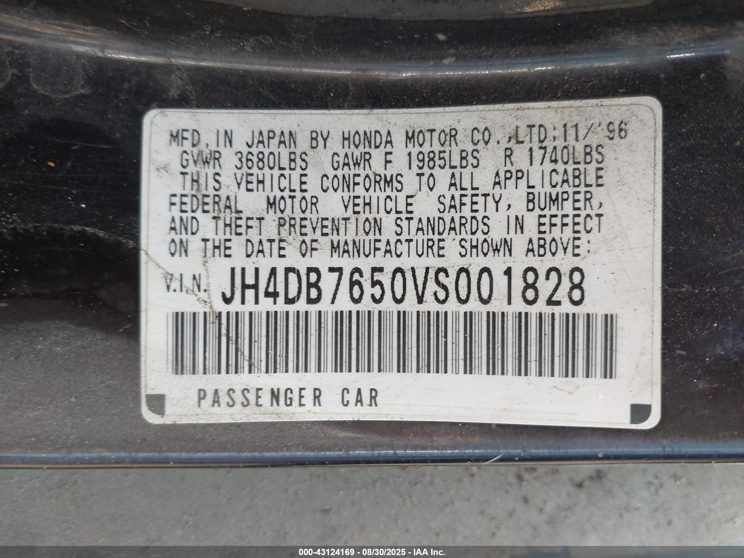 1997 Acura Integra Ls Black vin: JH4DB7650VS001828