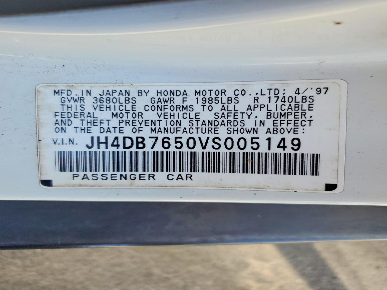 1997 Acura Integra Ls White vin: JH4DB7650VS005149