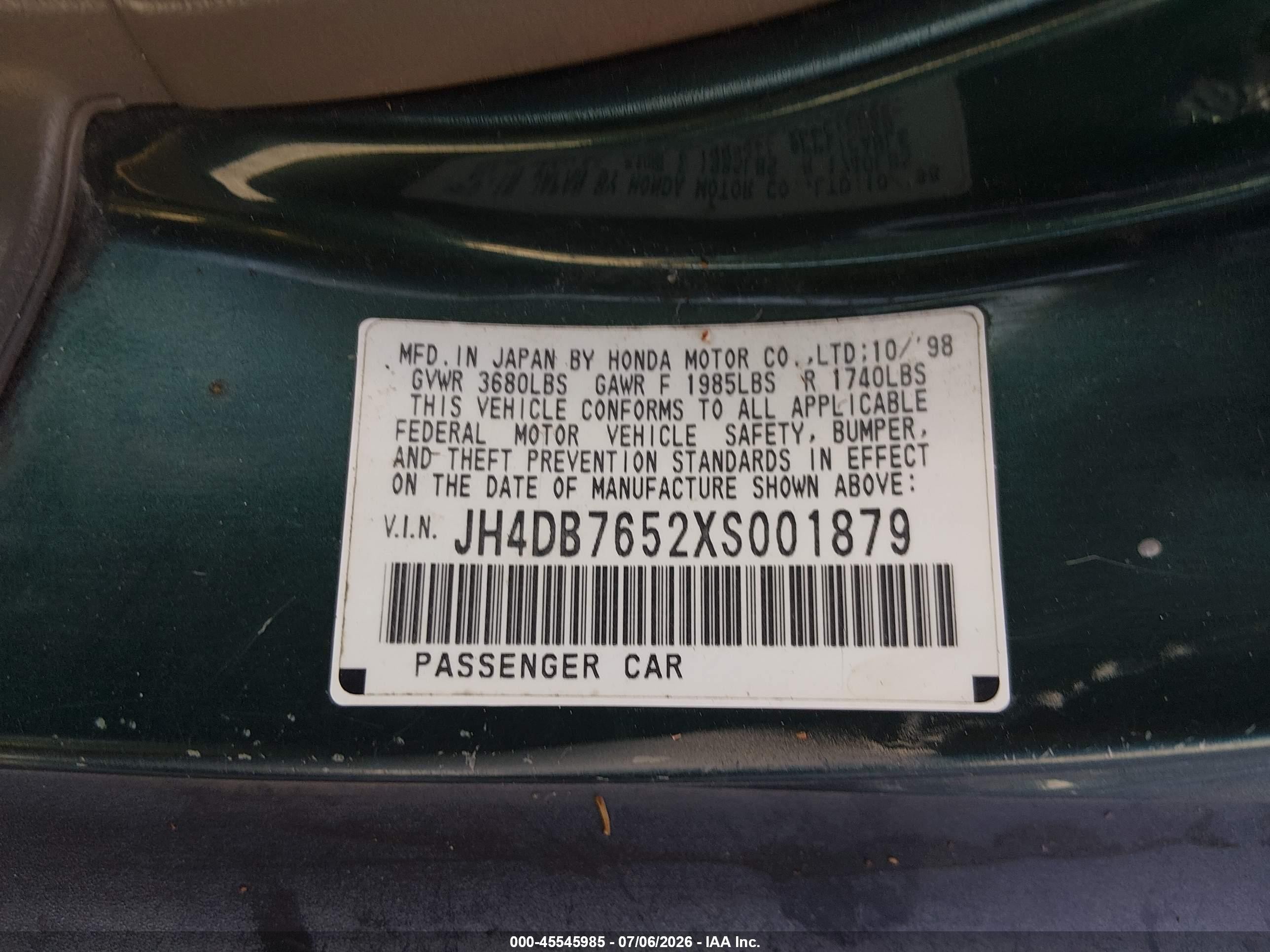 1999 Acura Integra Ls White vin: JH4DB7652XS001879