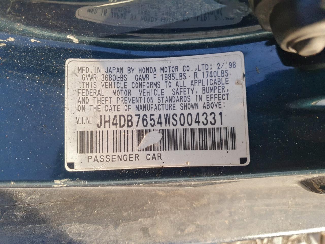 1998 Acura Integra Ls Blue vin: JH4DB7654WS004331