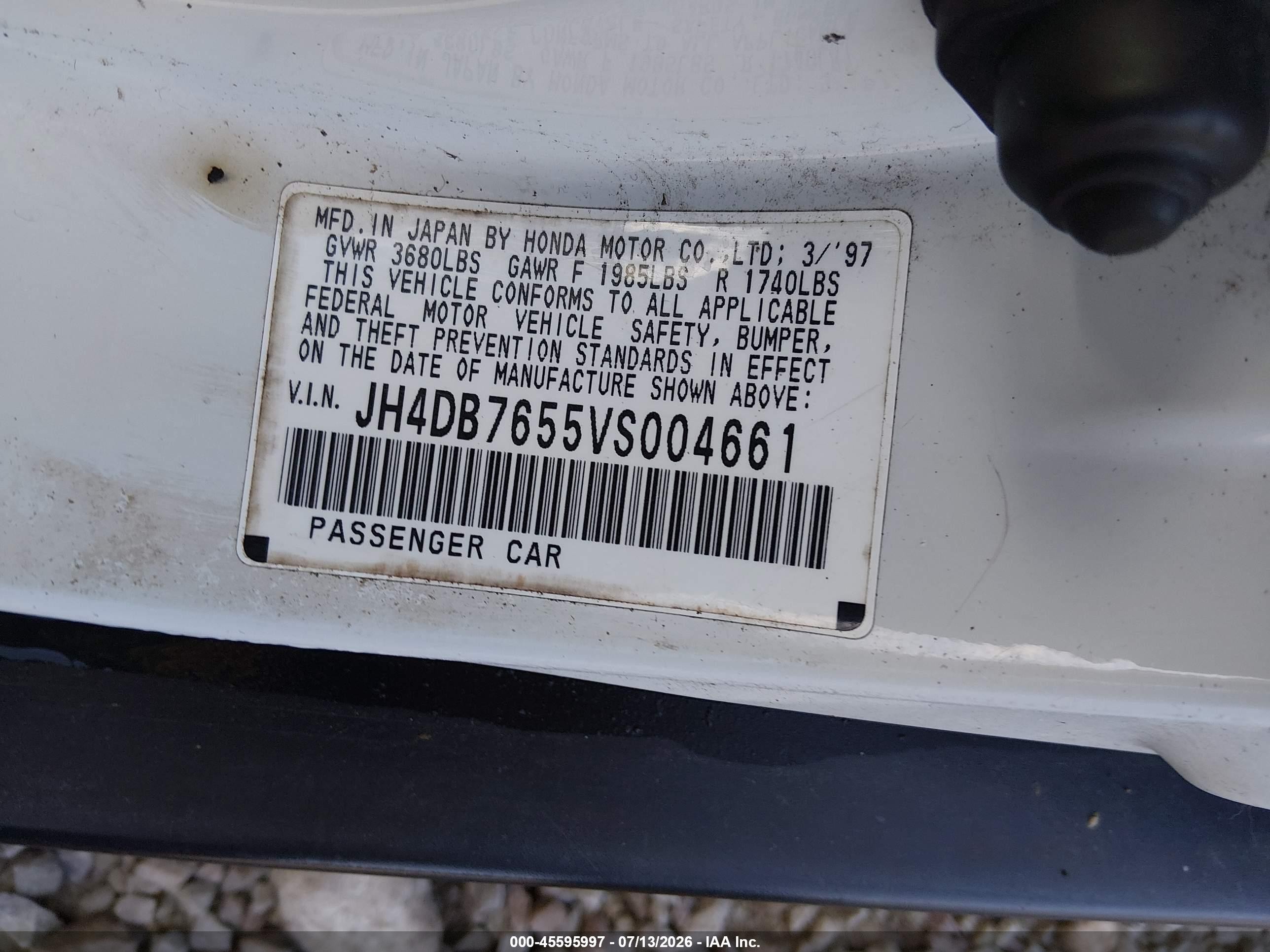 1997 Acura Integra Ls Белый vin: JH4DB7655VS004661