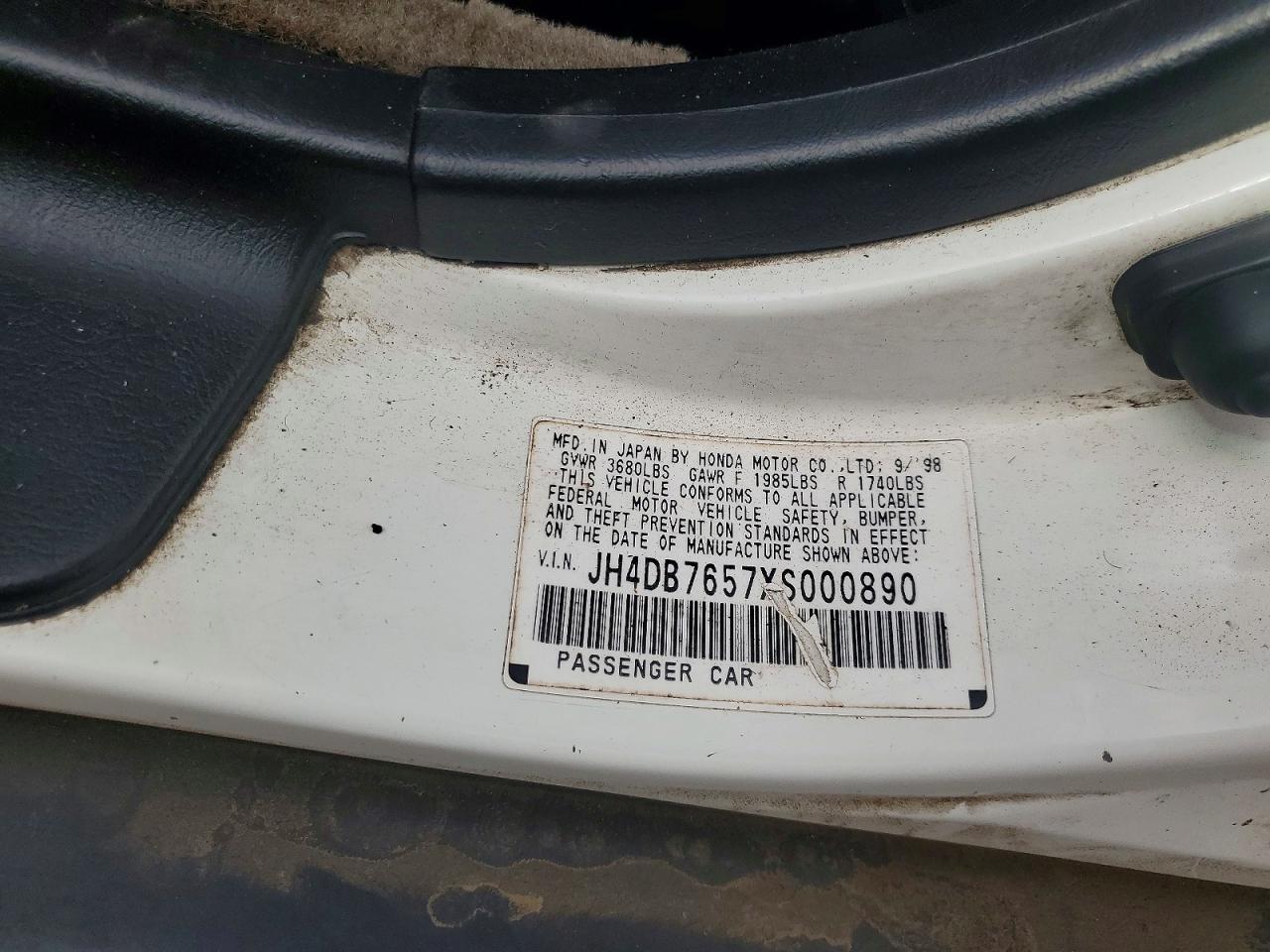 1999 Acura Integra Ls White vin: JH4DB7657XS000890