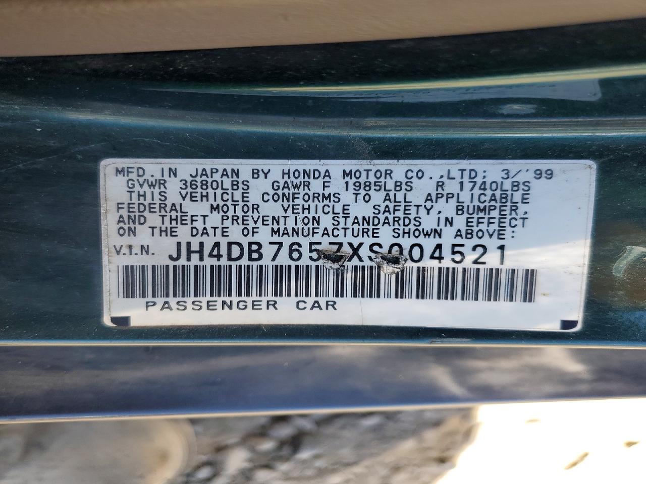 1999 Acura Integra Ls Зеленый vin: JH4DB7657XS004521