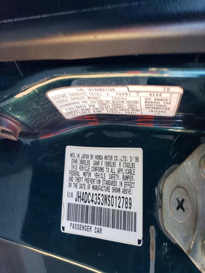 1998 Acura Integra Ls Teal vin: JH4DC4353WS012789