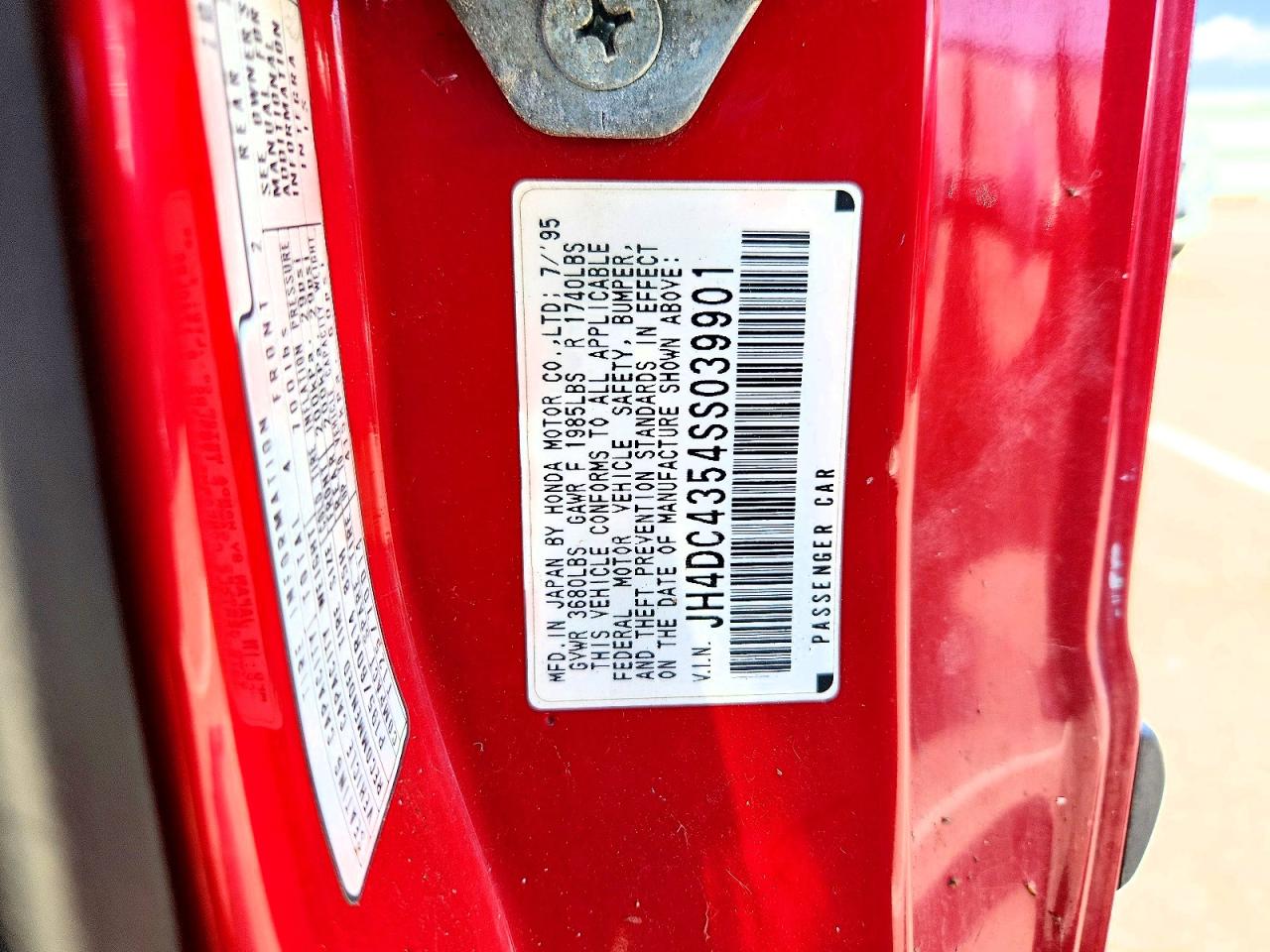 1995 Acura Integra Ls Red vin: JH4DC4354SS039901