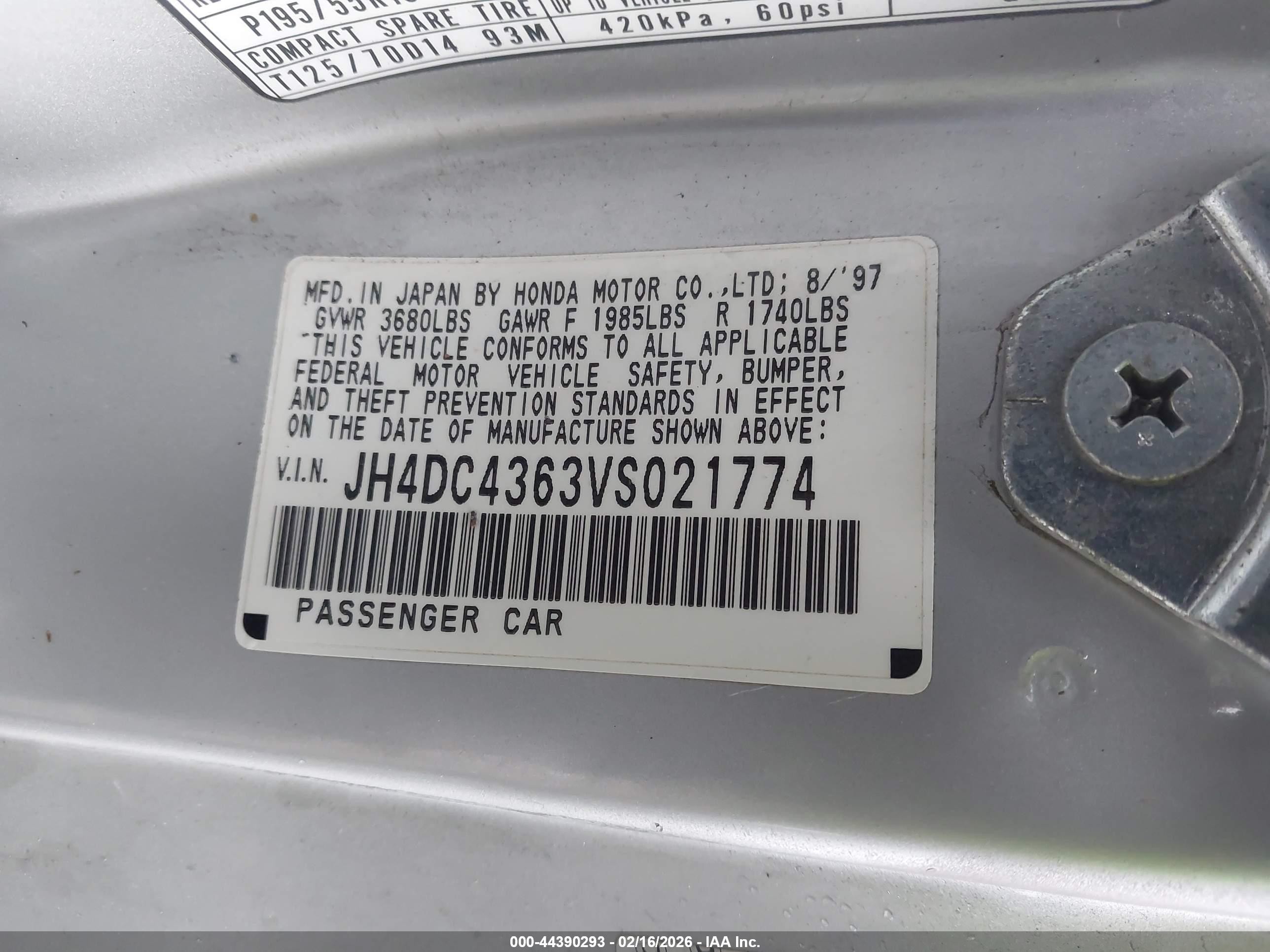 1997 Acura Integra Gs Silver vin: JH4DC4363VS021774