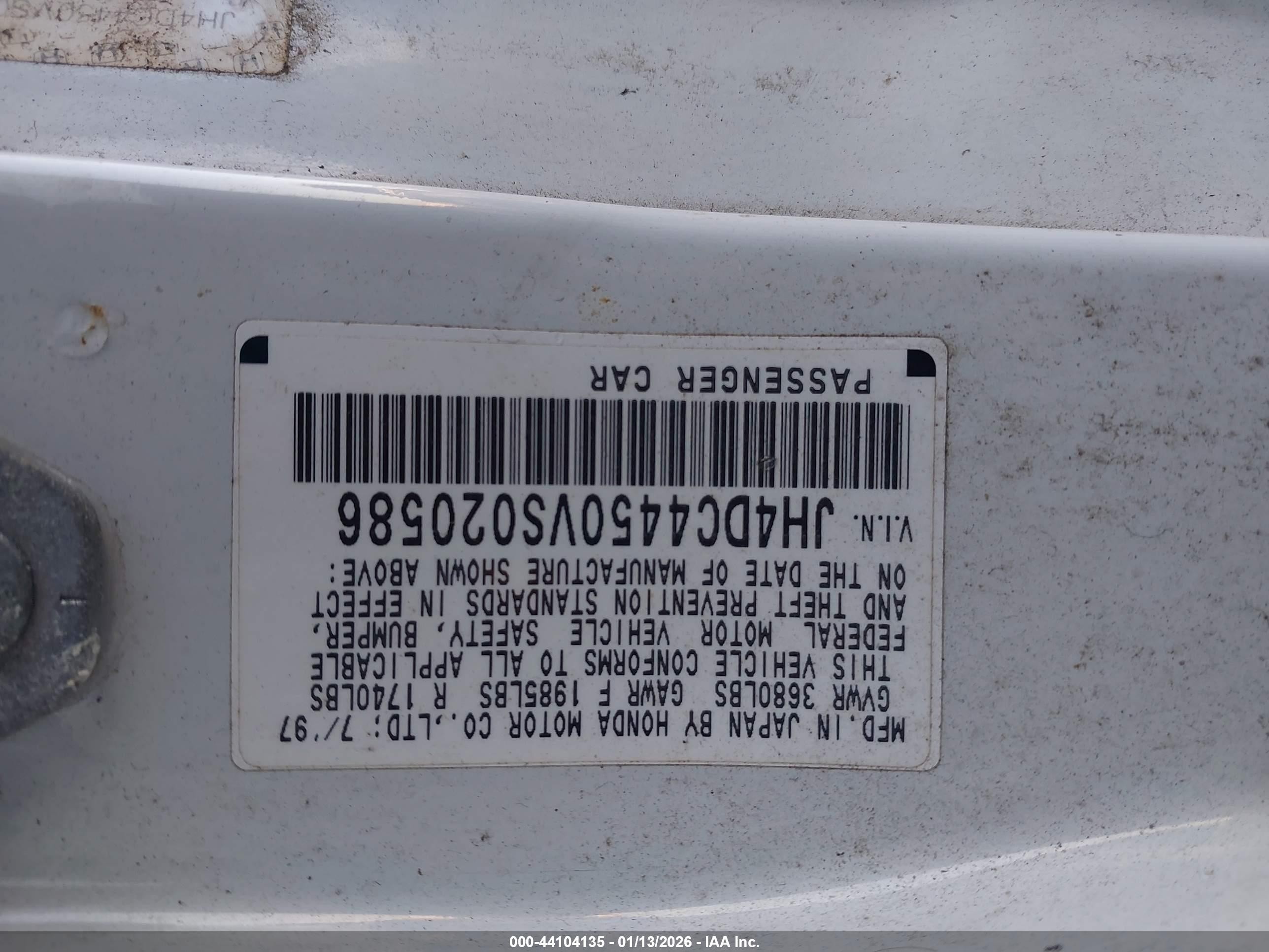 1997 Acura Integra Ls White vin: JH4DC4450VS020586