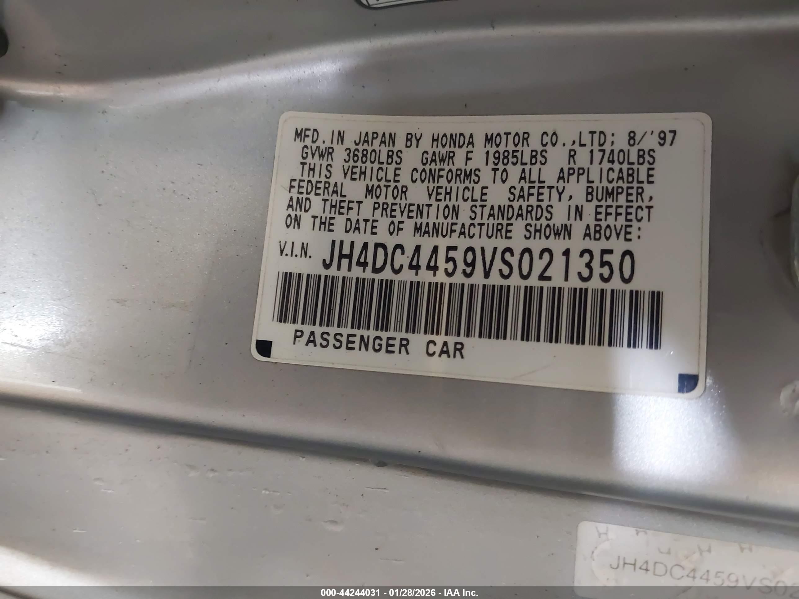 1997 Acura Integra Ls Silver vin: JH4DC4459VS021350