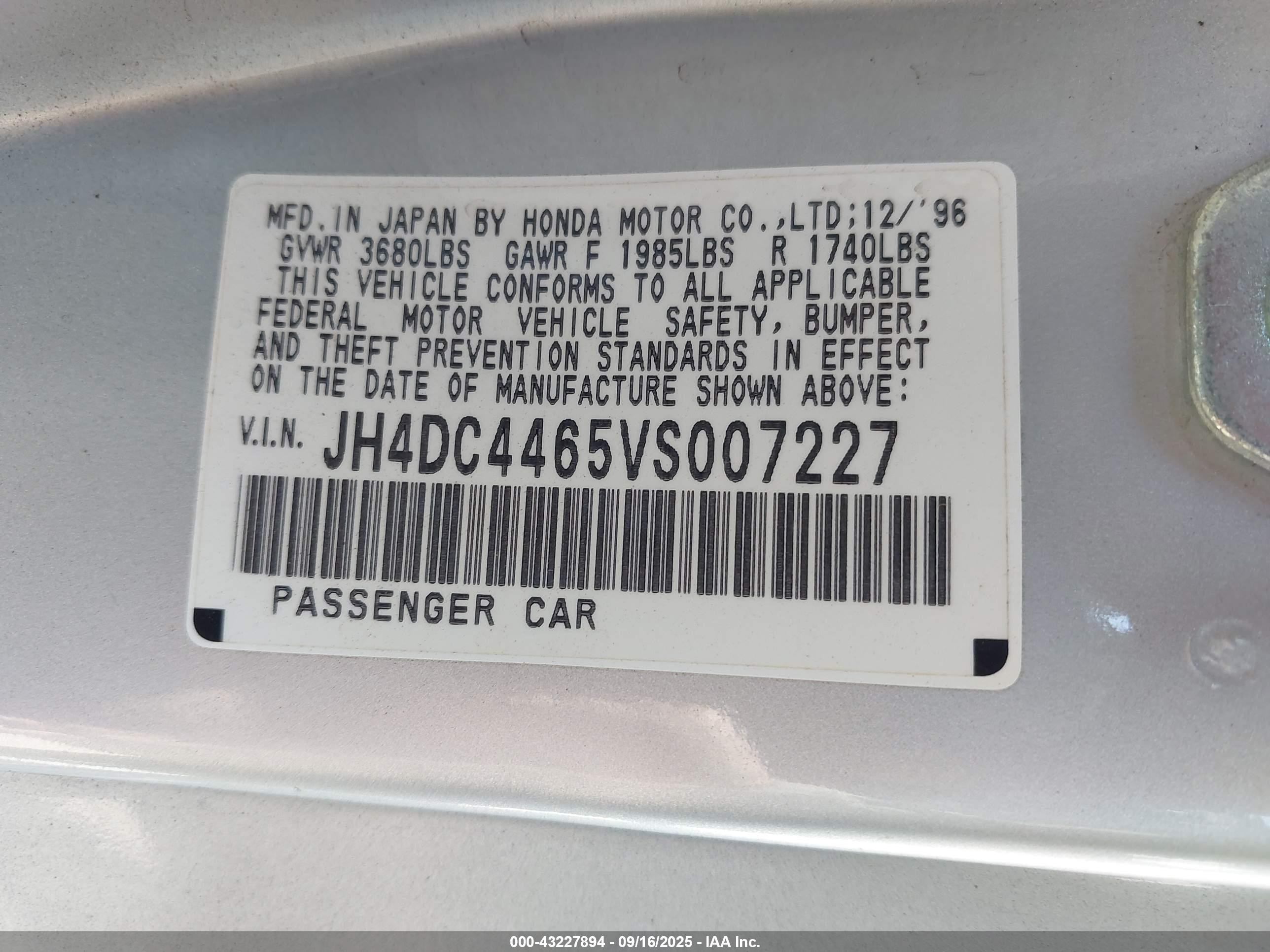 1997 Acura Integra Gs Silver vin: JH4DC4465VS007227
