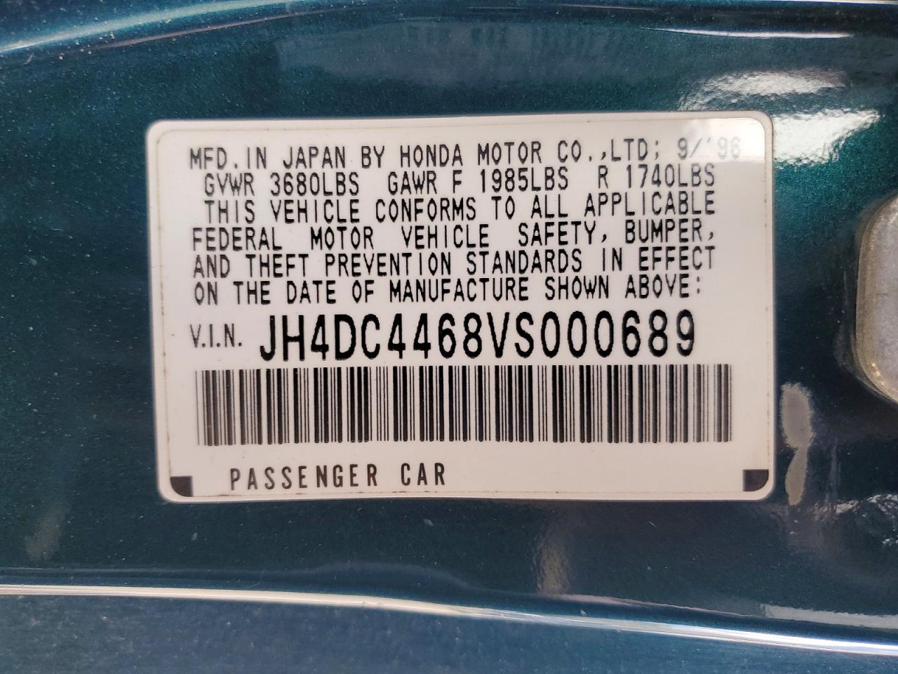 1997 Acura Integra Gs Green vin: JH4DC4468VS000689