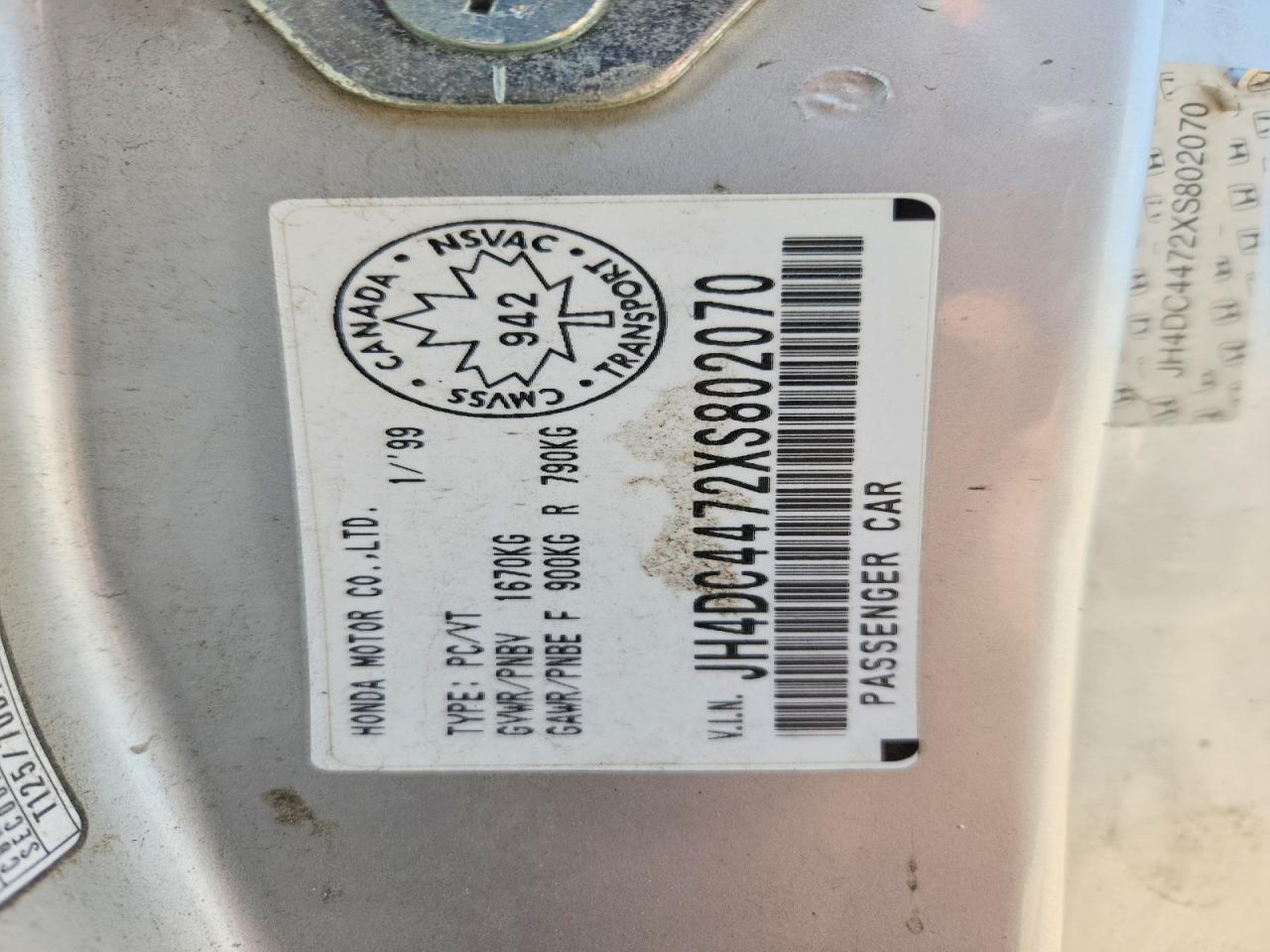 1999 Acura Integra Gs Silver vin: JH4DC4472XS802070