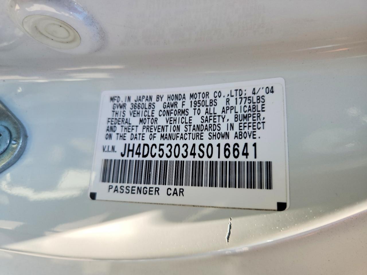 2004 Acura Rsx Type-s White vin: JH4DC53034S016641