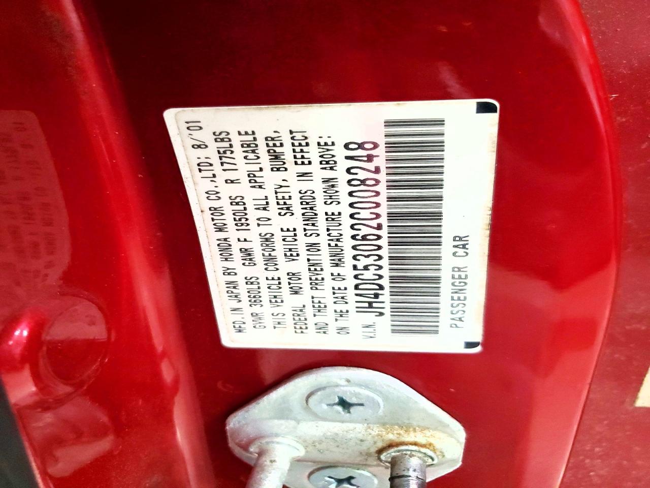 2002 Acura Rsx Type-s Red vin: JH4DC53062C008248