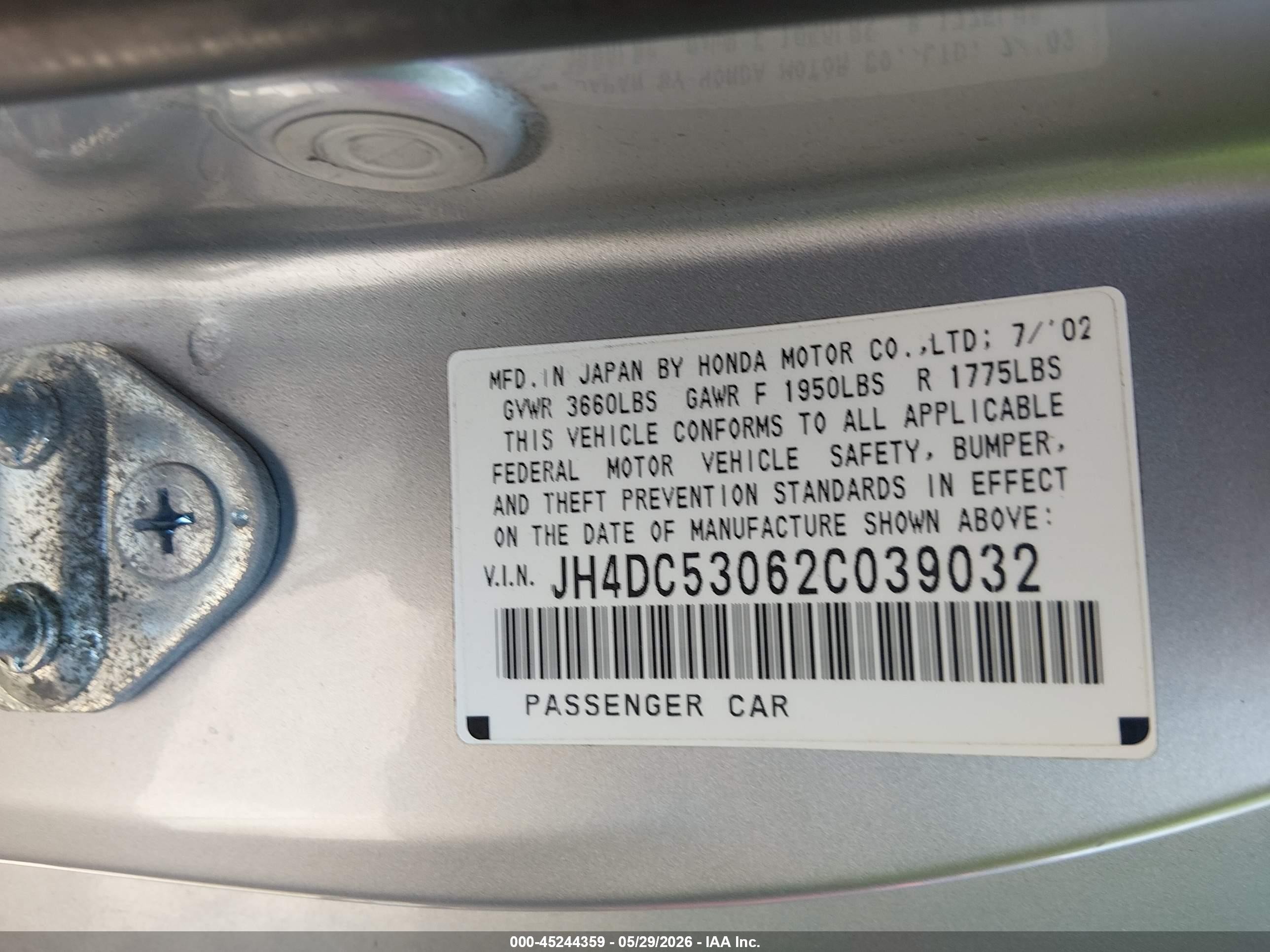 2002 Acura Rsx Type S Серебряный vin: JH4DC53062C039032