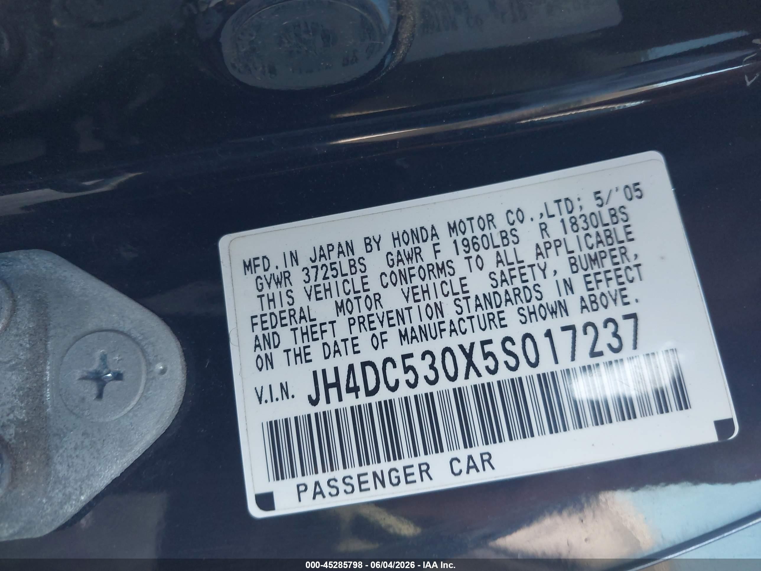 2005 Acura Rsx Type S Black vin: JH4DC530X5S017237