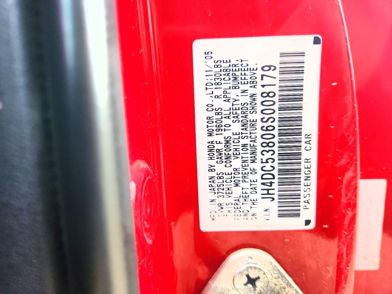 2006 Acura Rsx Red vin: JH4DC53806S008179