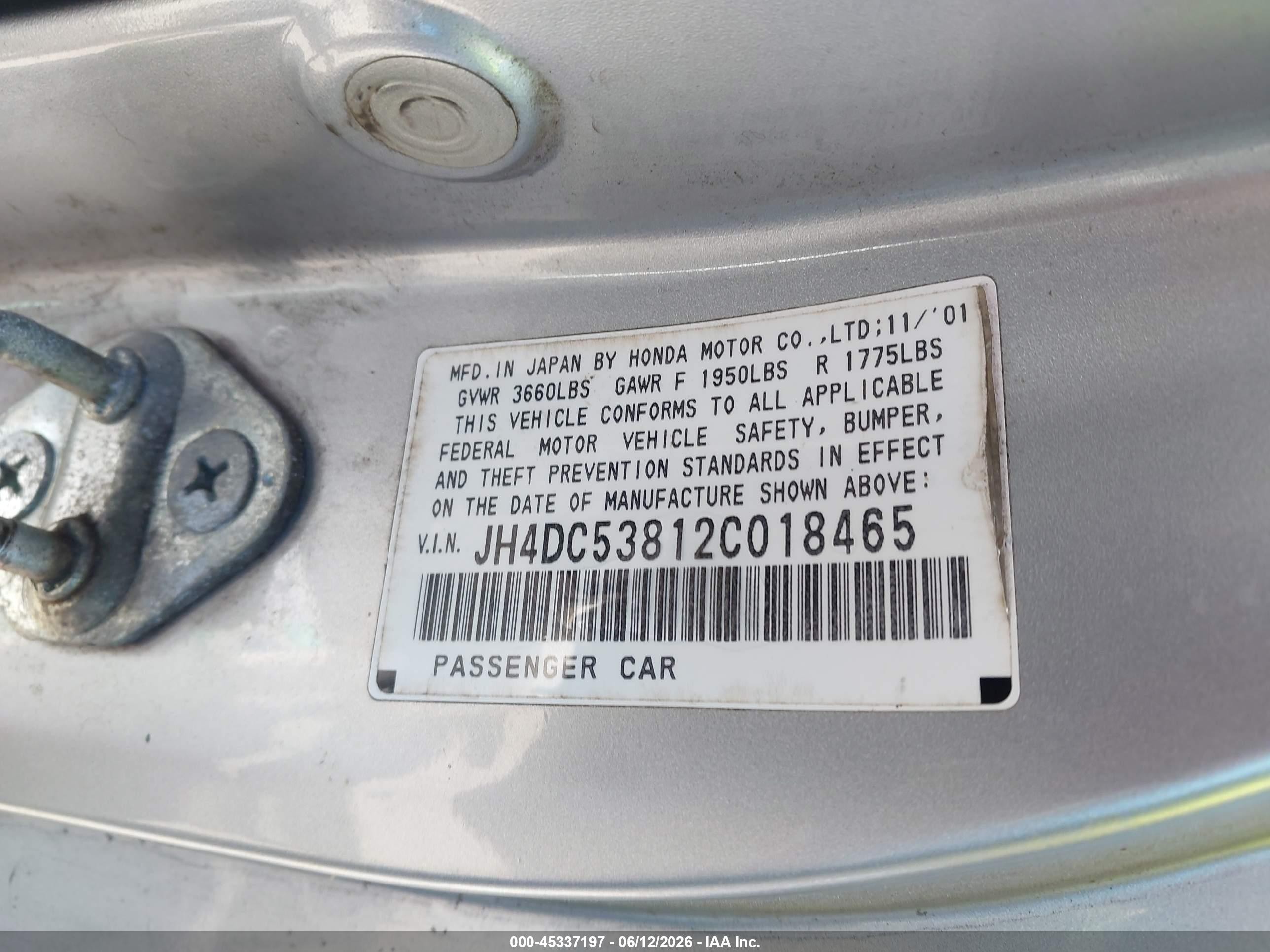 2002 Acura Rsx   Silver vin: JH4DC53812C018465